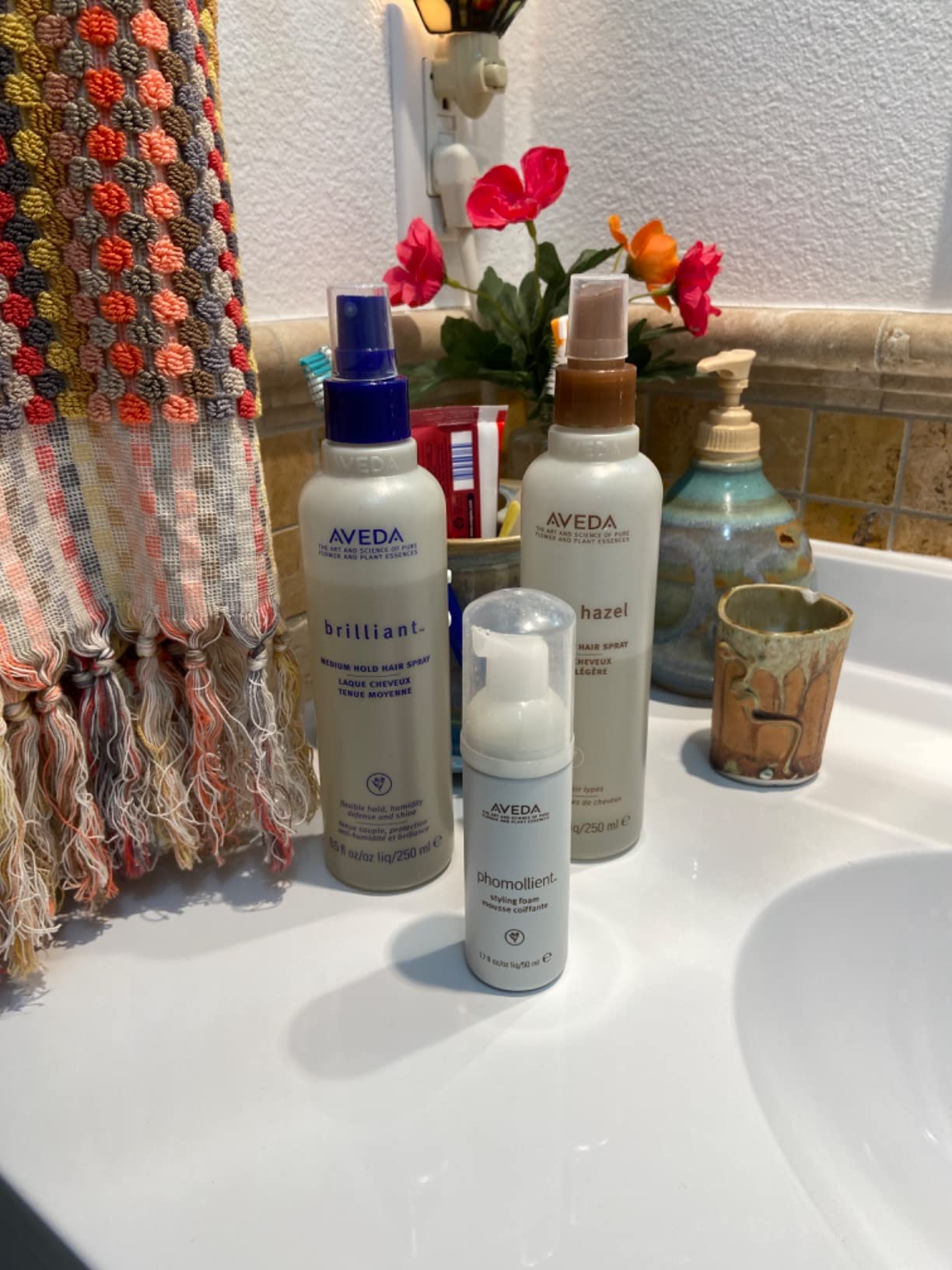 Aveda Brilliant Medium Hold Hair Spray | Non-Aerosol Spray | Anti-Humidity | Adds Shine | for All Hair Types | Jasmine, Rose, Clove Aroma | 8.5 Fl Oz customer photo 1