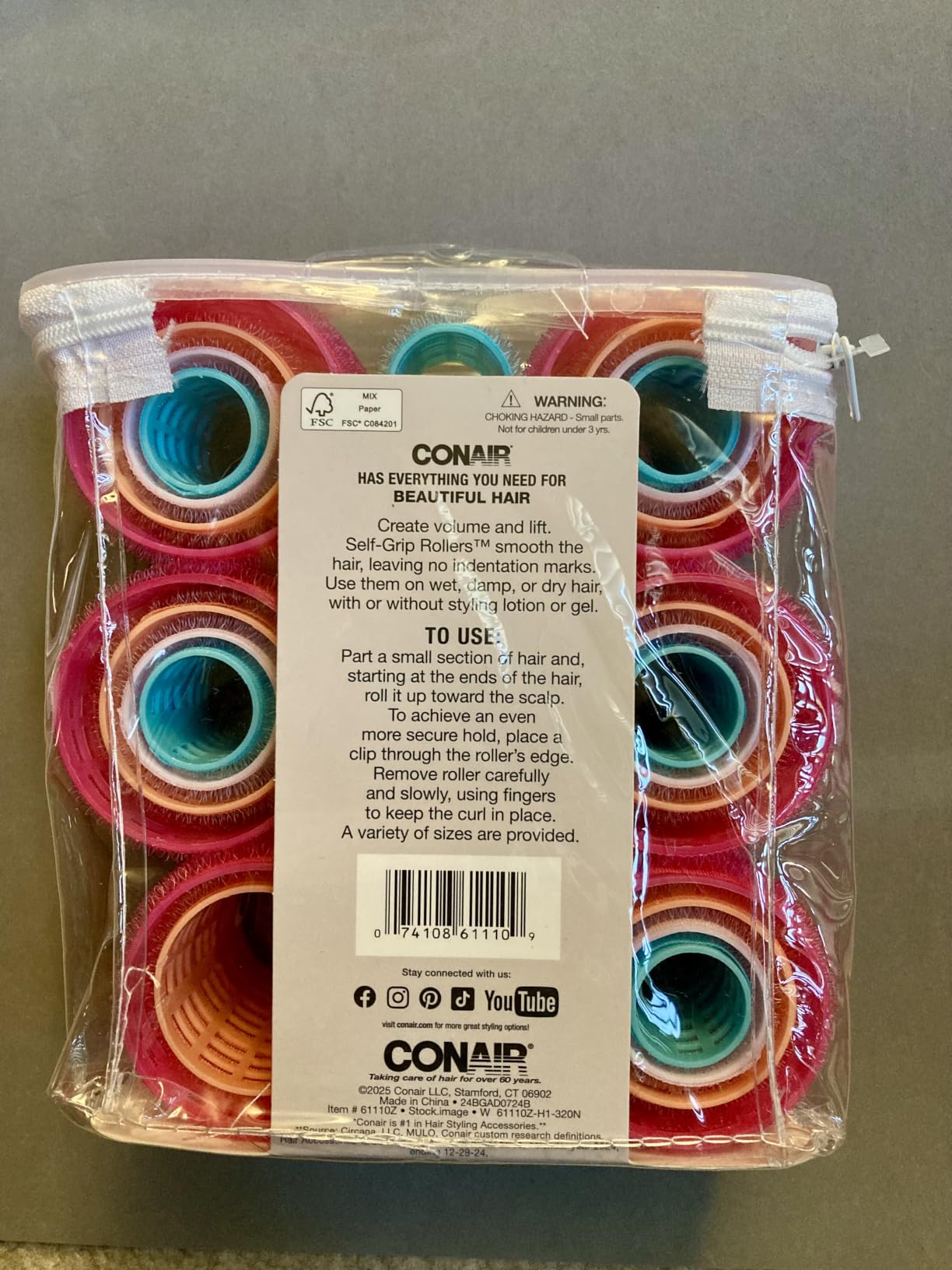 Conair Self-Grip Hair Rollers, Velcro, 5 Sizes, 31 Count, Multicolor customer photo 1