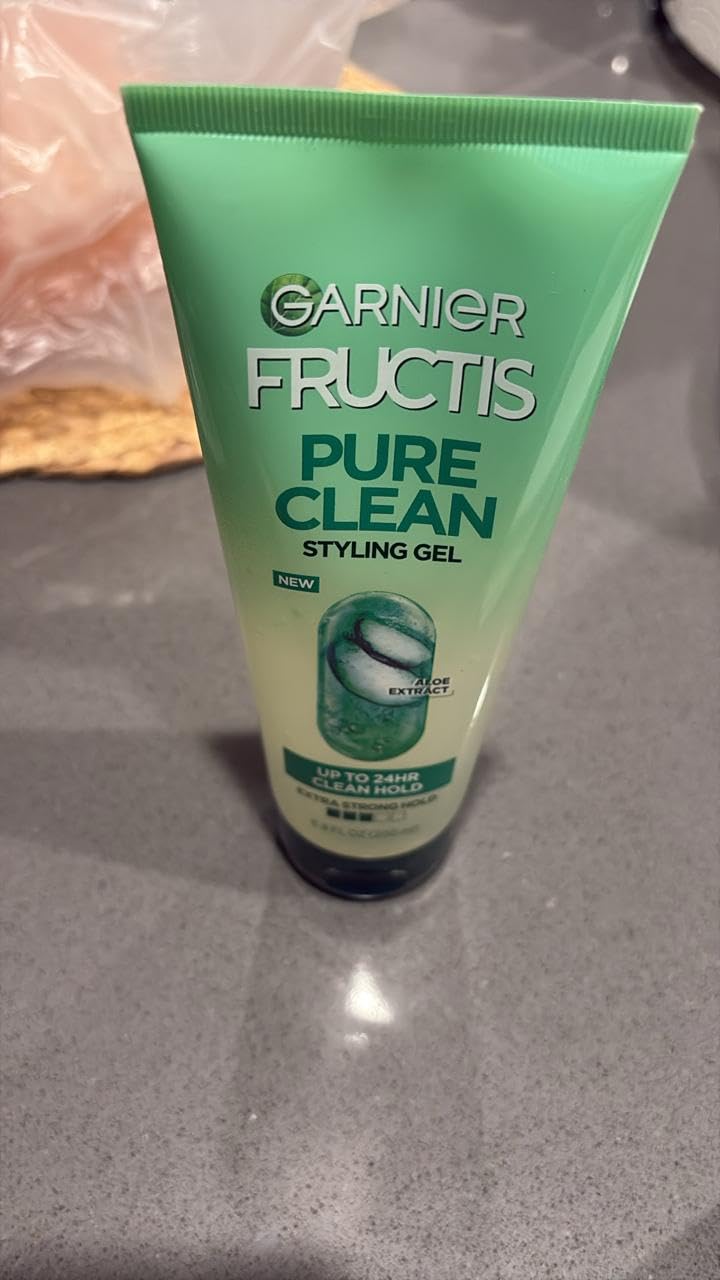 Garnier Fructis Pure Clean Styling Hair Gel, Extra Strong Hold for Up to 24HRs, Non-Flaking, Non-Sticky Formula with Aloe Extract, Made for All Hair Types, 6.8 fl oz (Packaging May Vary) customer photo 1