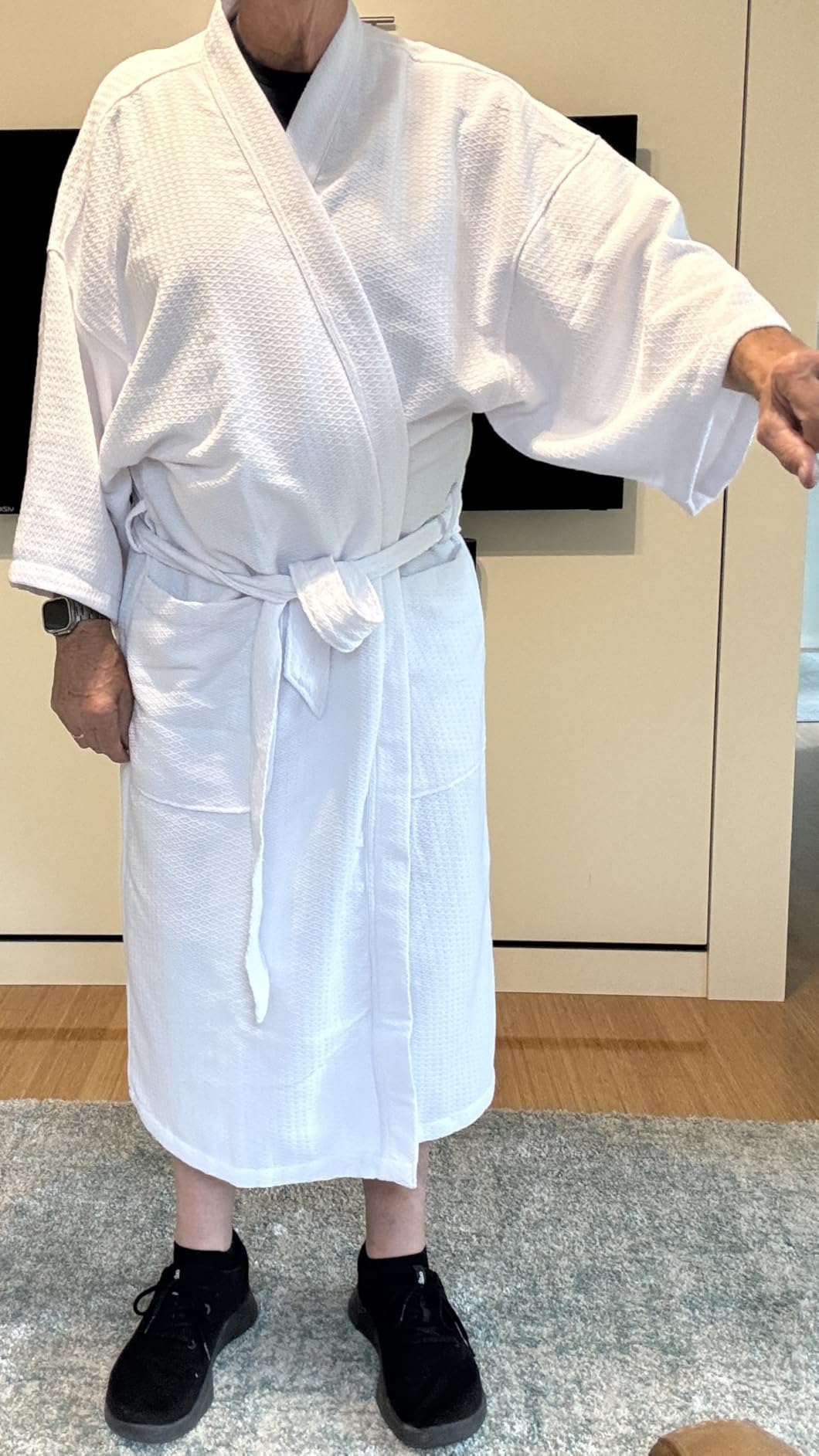 Diamond Waffle Spa Kimono Robe with Pockets for Men or Women customer photo 2