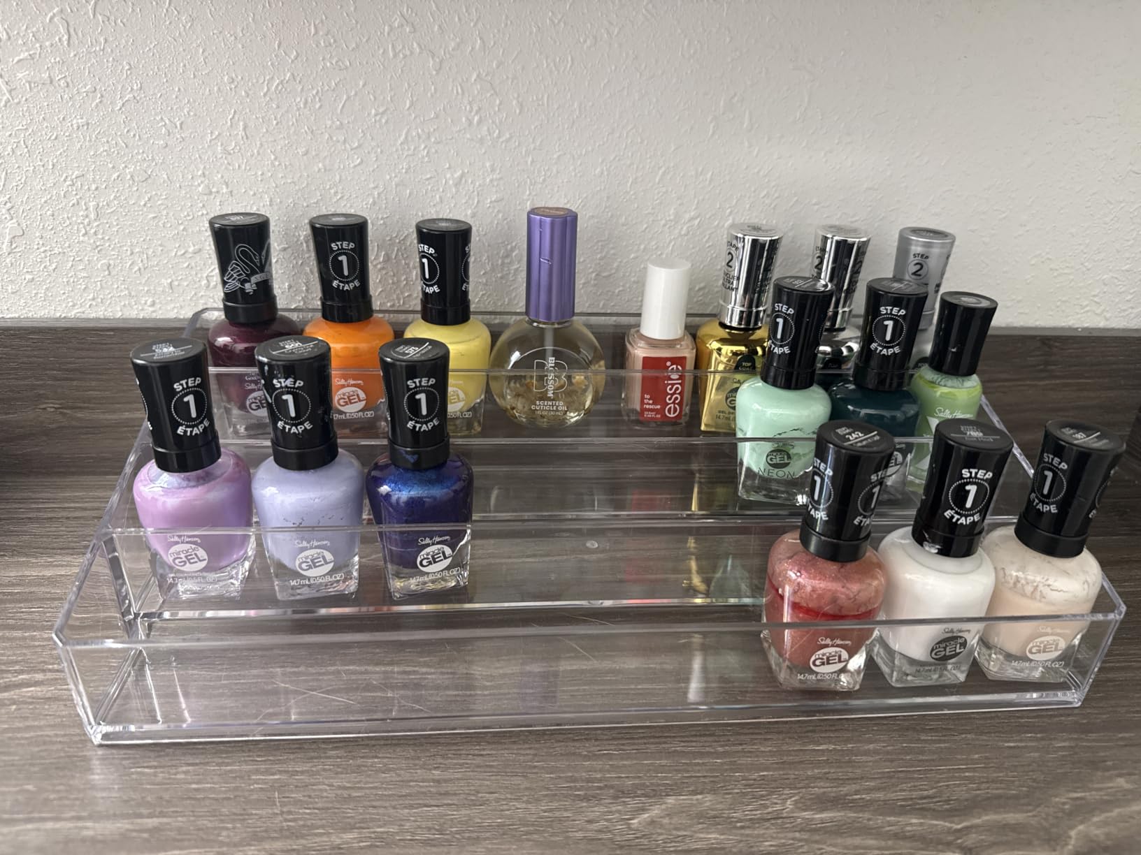 STORi Multi-Level Nail Polish Bottle Holder | Clear Plastic Organizer Rack for up to 40 Nail Polish Bottles, Rectangular 4 Tiered Vanity Display Stand for Makeup and Eyeshadow Palettes | Made in USA customer photo 1