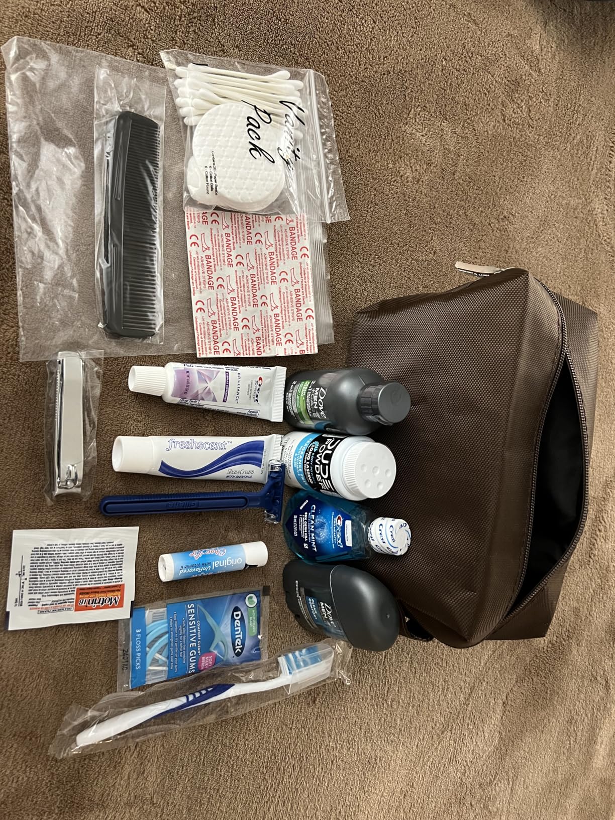 Convenience Kits International Men's Premium 20-Piece Kit with Travel Size TSA Compliant Essentials, Featuring: Dove Men & Care Products in Brown Dopp Bag customer photo 2