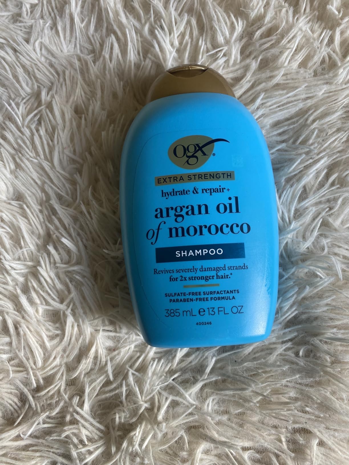OGX Extra Strength Hydrate & Repair + Argan Oil of Morocco Shampoo for Dry, Damaged Hair, Cold-Pressed Argan Oil to Moisturize & Smooth, Paraben-Free, Sulfate-Free Surfactants, 13 Fl Oz customer photo 1