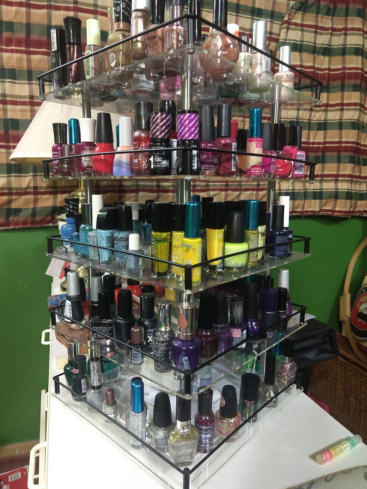 J JACKCUBE DESIGN Nail Polish Organizer, 5 Tier Acrylic 360 Rotating Display Rack Stand Makeup Cosmetics Storage Box Carousel Shelf with Black Iron Guard, Hold Up to 310 Bottles customer photo 2