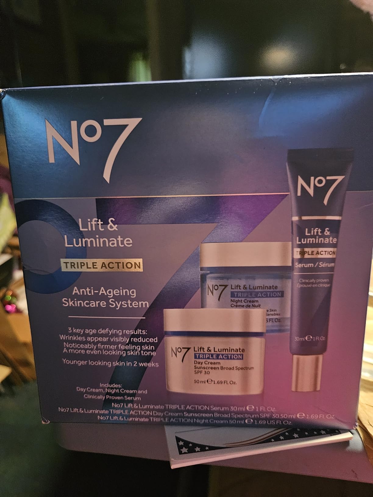 No7 Lift & Luminate Triple Action Skincare Set, 3-Piece Kit | Includes Anti Aging SPF 30 Day Cream, Vitamin C Wrinkle Serum & Brightening Night Cream, Collagen Peptides customer photo 1