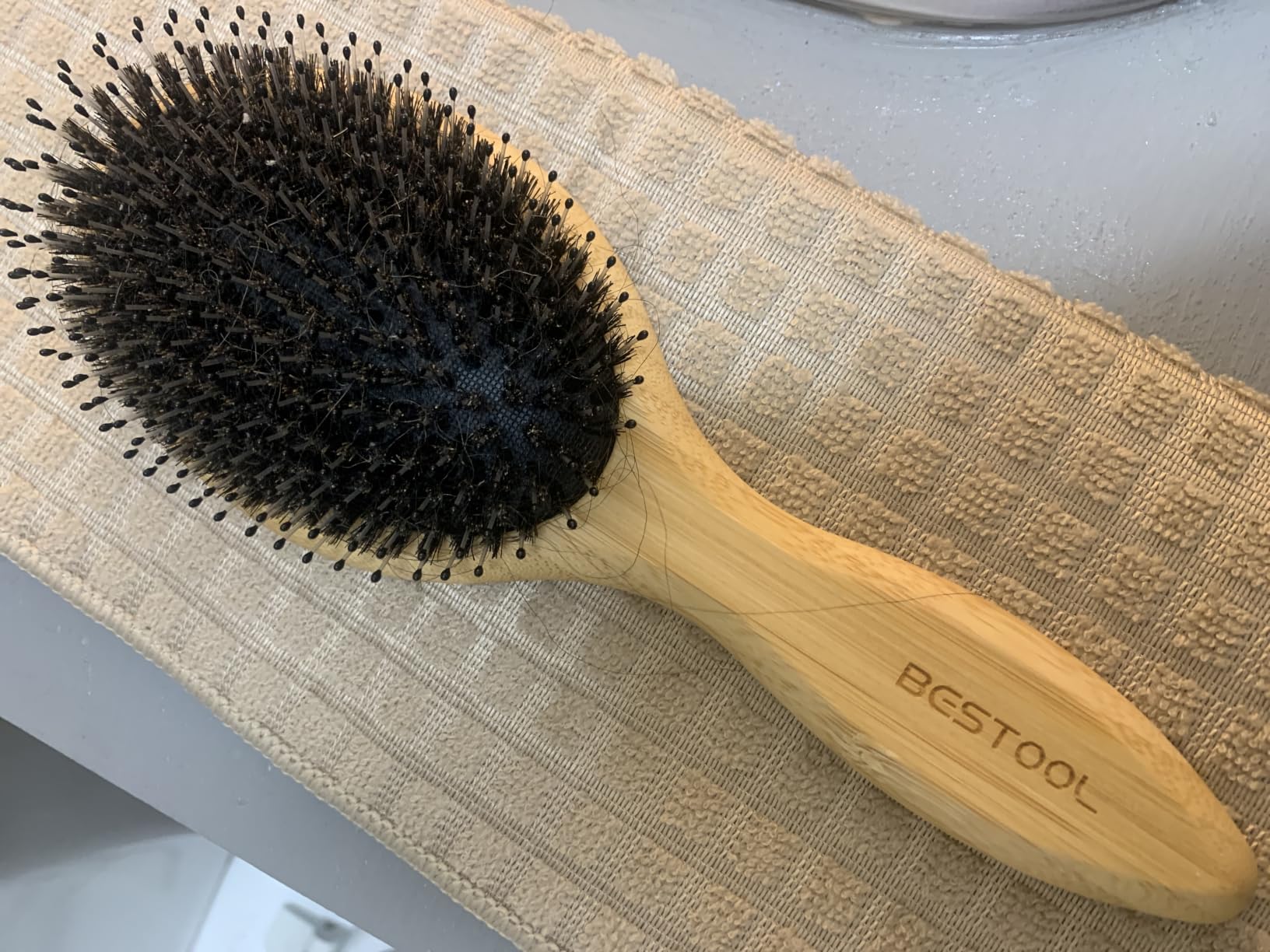 BESTOOL Hair Brush-Boar Bristle Hair Brushes Natural Bamboo Wooden Cushion Massage Anti Static Large Paddle Hairbrush for Women Men and Kid (Round) customer photo 2