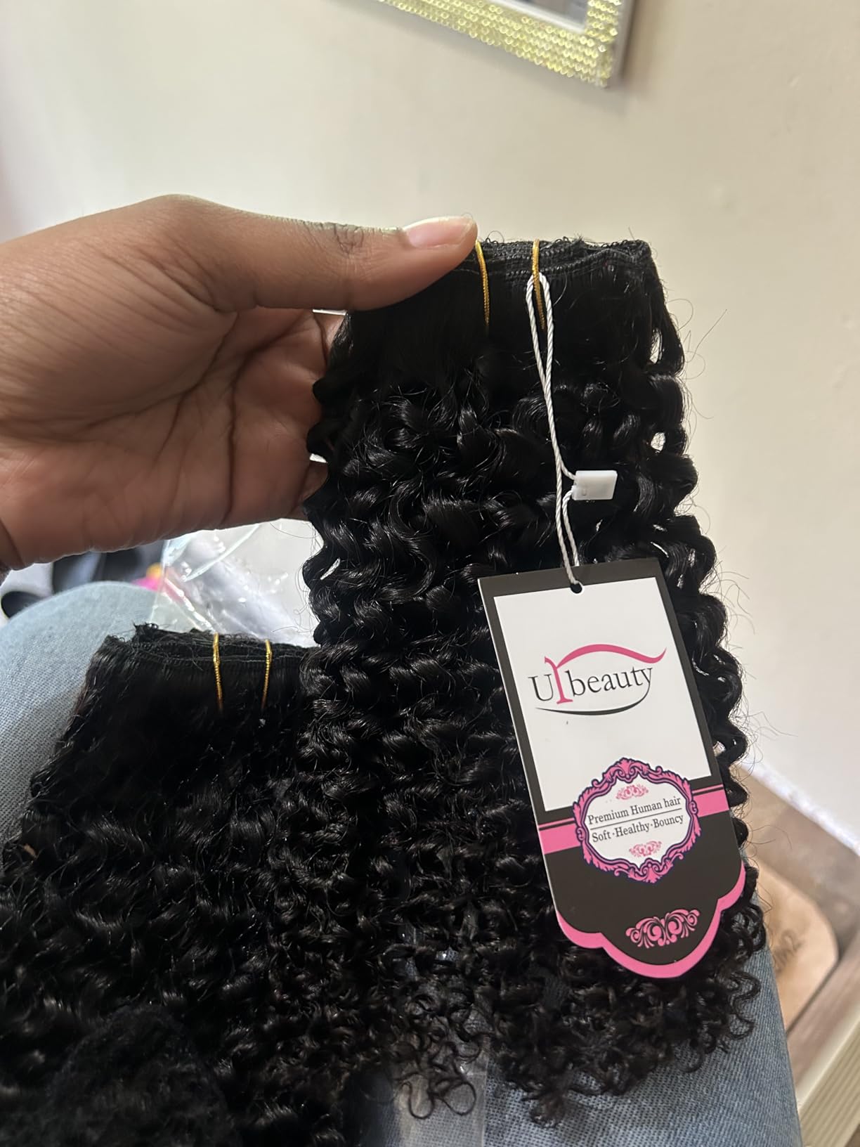 Kinky Curly Clip In Hair Extensions for Black Women Human Hair, Urbeauty 14 inch Curly Clip in Human Hair Extensions, 3C/4A Afro Coily Hair Clip Ins for African American Black Women customer photo 2