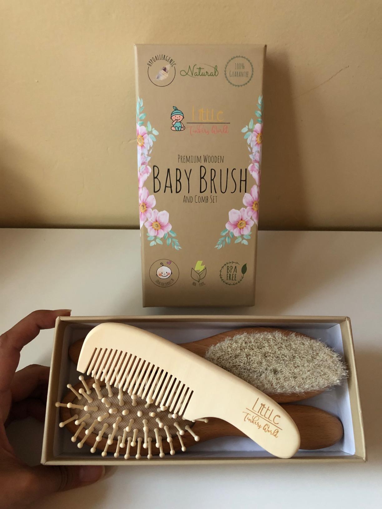 Little Tinkers World Wooden Baby Hair Brush and Comb Set, 4-Piece | Natural Wooden Set with Soft Goat Hair Bristle Brush, Beech Wood Massage Brush, Maple Wood Comb & Soft Silicone Scalp Brush customer photo 2