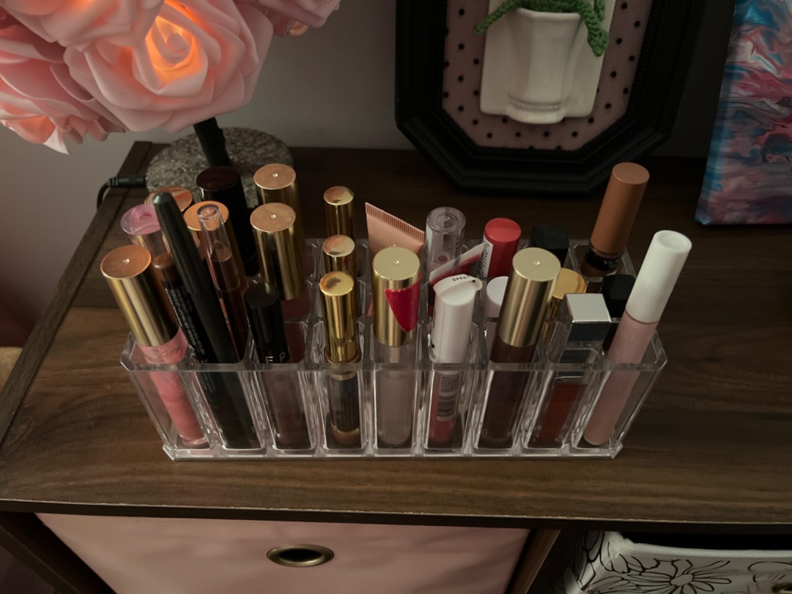 FAJ Eyeshadow Palette Lipgloss Organizers, Acrylic Makeup Holder for Vanity, Drawer Storage, Cosmetics Pallets Countertop Clear Storage (27 spaces) customer photo 1