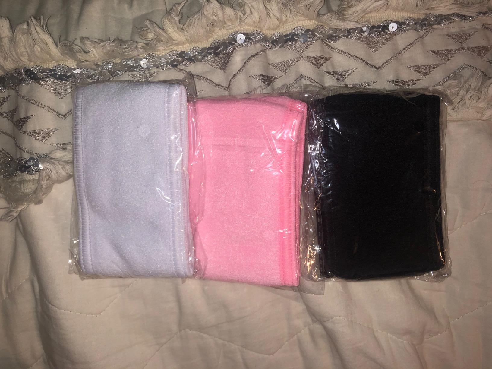 Whaline 3Pcs Spa Facial Headband Make Up Wrap Head Terry Cloth Headband Adjustable Washable Towel for Shower Makeup Face Washing Skincare Facial Treatment Sport Fits (White, Black, Pink) customer photo 2