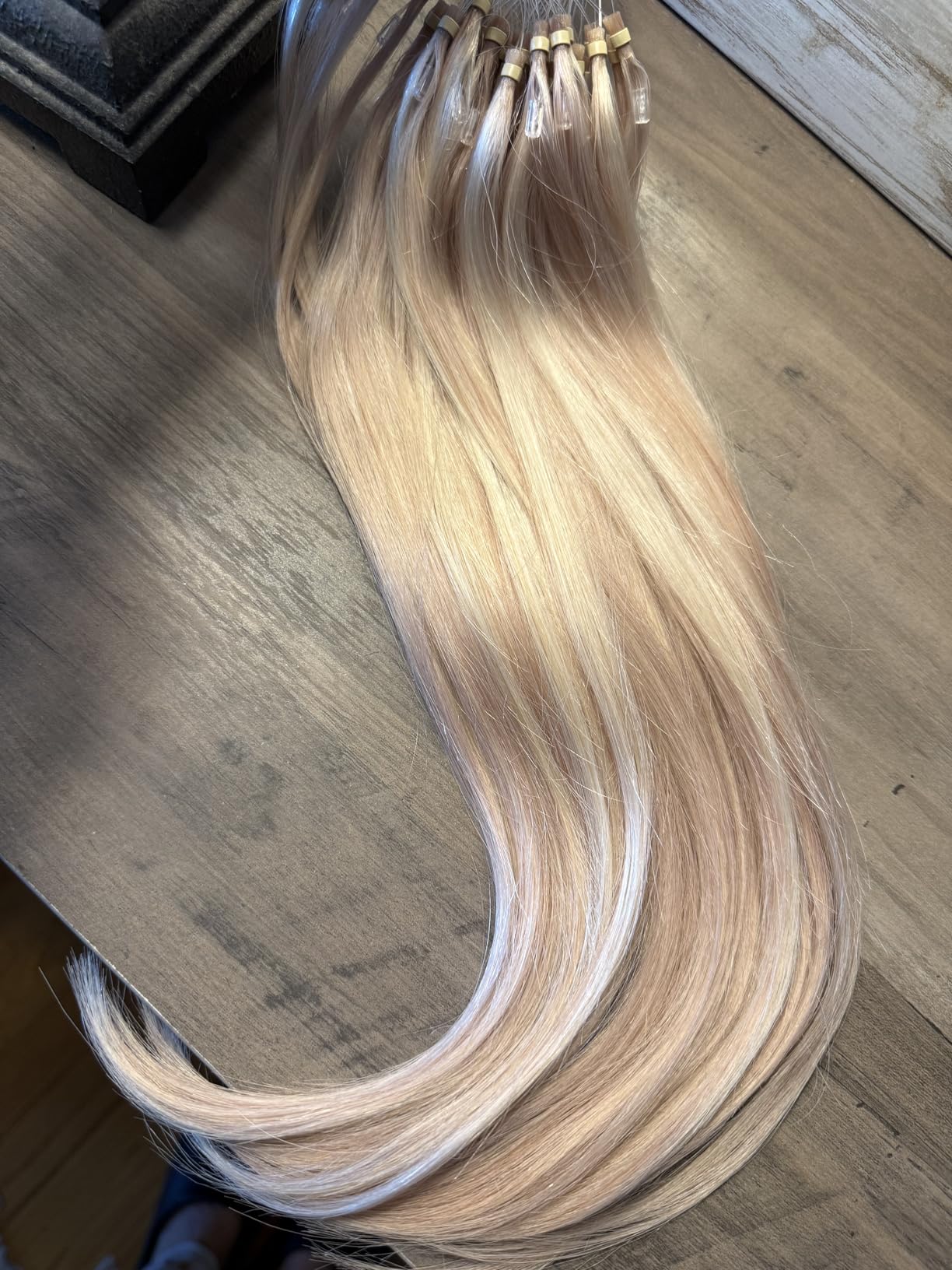 Moresoo I Tip Hair Extensions Human Hair, Light Brown with Platinum Blonde Highlights, 20 Inch 40G 50 Strands, Long Straight Elegant Blend, for Wedding and Special Events customer photo 1