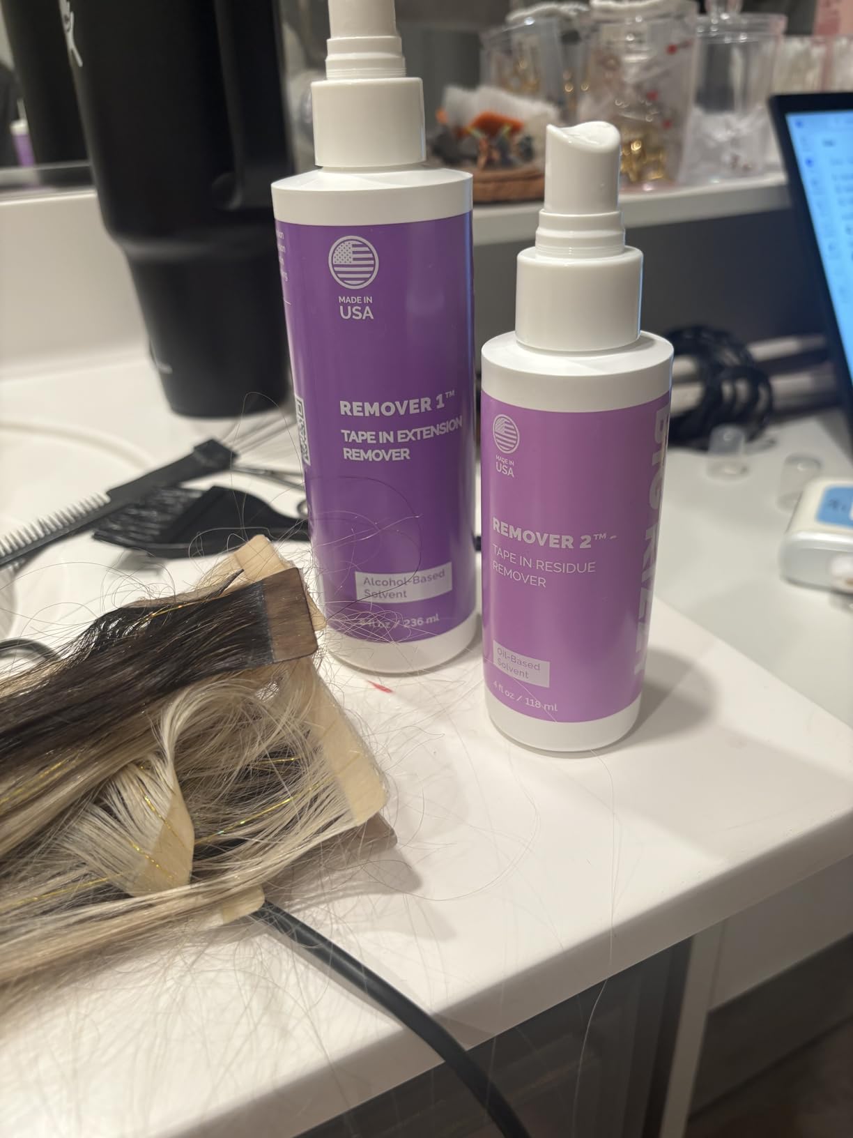 Extension Remover 2 Step Bundle - Remover 1 & Remover 2 - Easily Remove Tape in Extensions And Tape Ins Residue (8oz + 4oz) customer photo 1