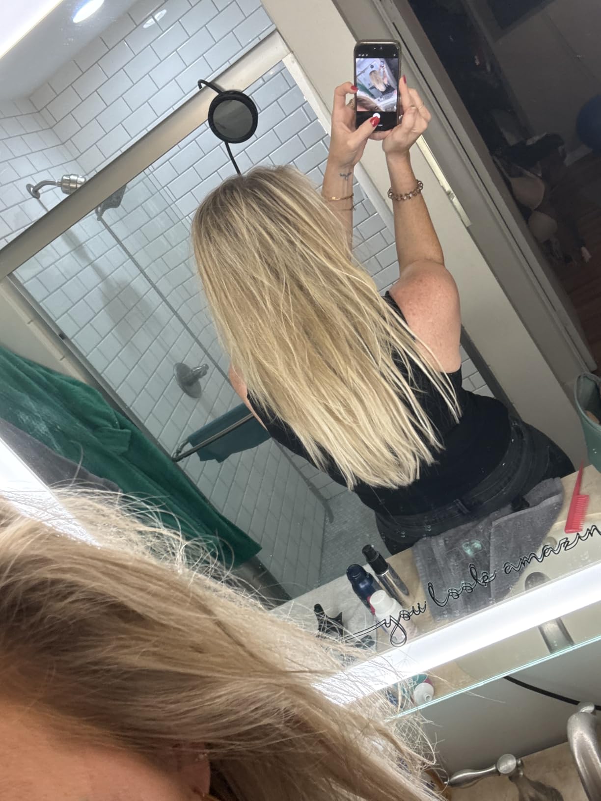 GOO GOO Clip in Hair Extensions Real Human Hair, Remy Human Hair Extensions Clip ins for Women, Natural Human Hair, 16inch 120g 7Pcs, 4/27/4 Balayage Chocolate Brown to Caramel Blonde customer photo 2