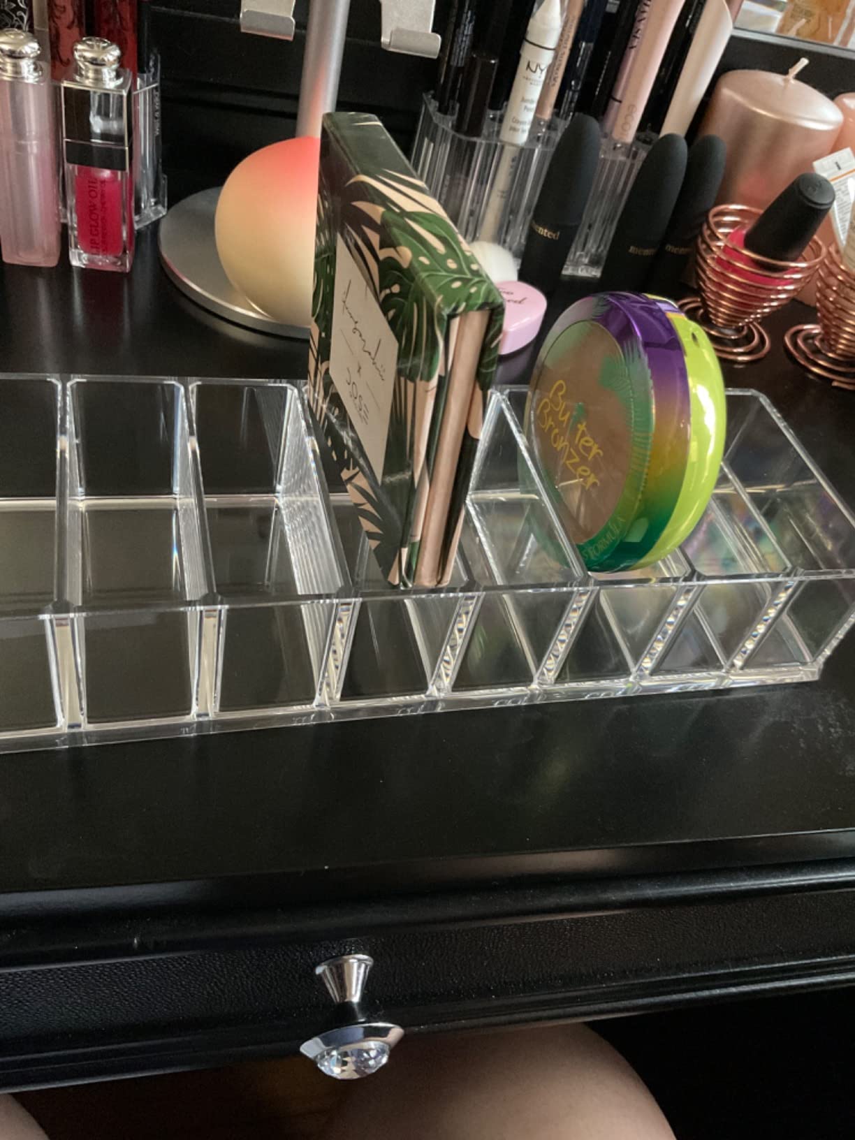 HBlife Clear Acrylic Makeup Compact Organizer, 8 Spaces Vanity Organizer Stand Eyeshadow Pallet Storage for Lipstick Bronzer Powder Highlighter, Skincare Cosmetic Display Cases for Bathroom customer photo 2