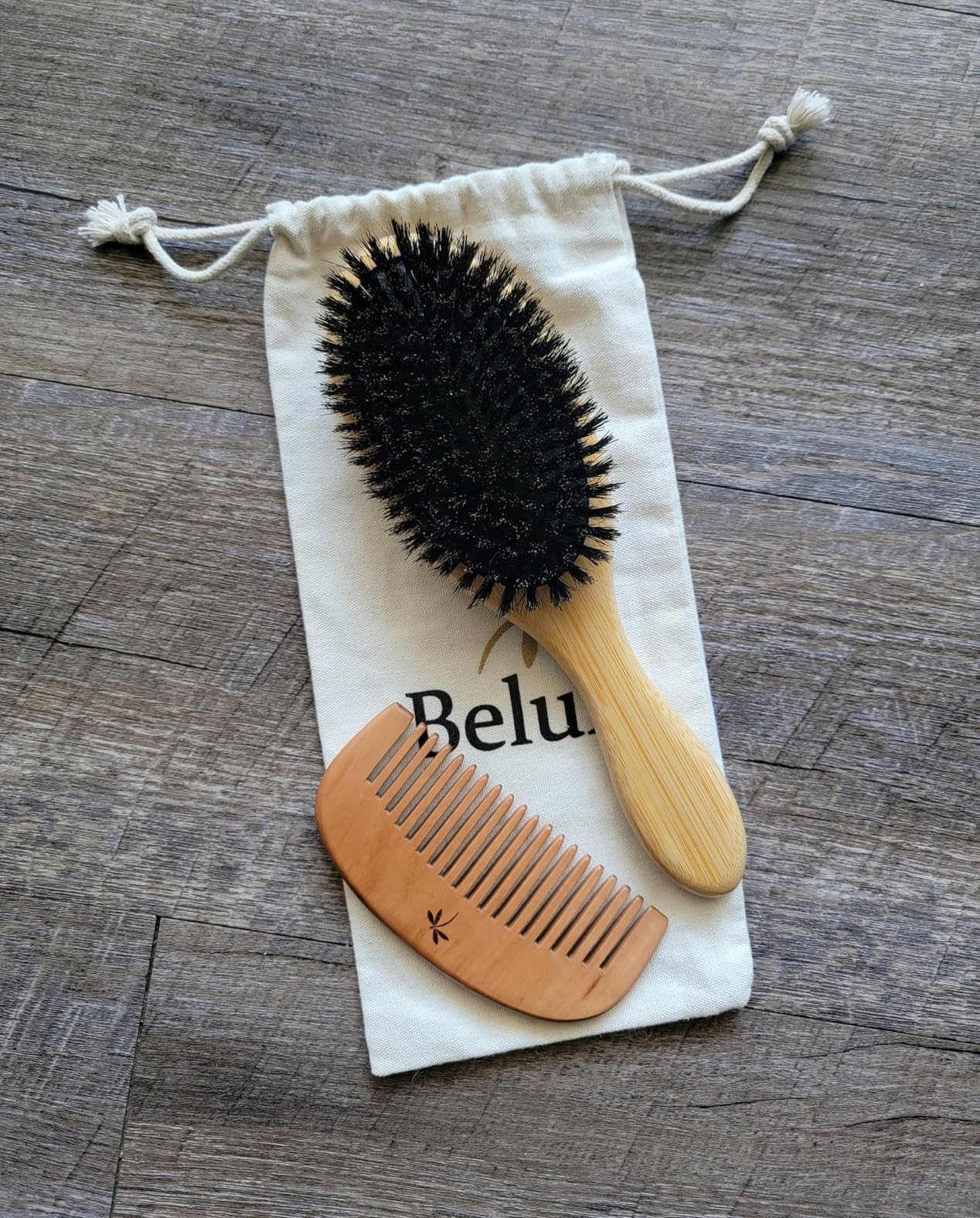 Belula 100% Boar Bristle Hair Brush Set (Medium) - Soft Natural Bristles for Thin and Fine Hair. Restore Shine And Texture. Wooden Comb, Travel Bag and Spa Headband Included customer photo 2