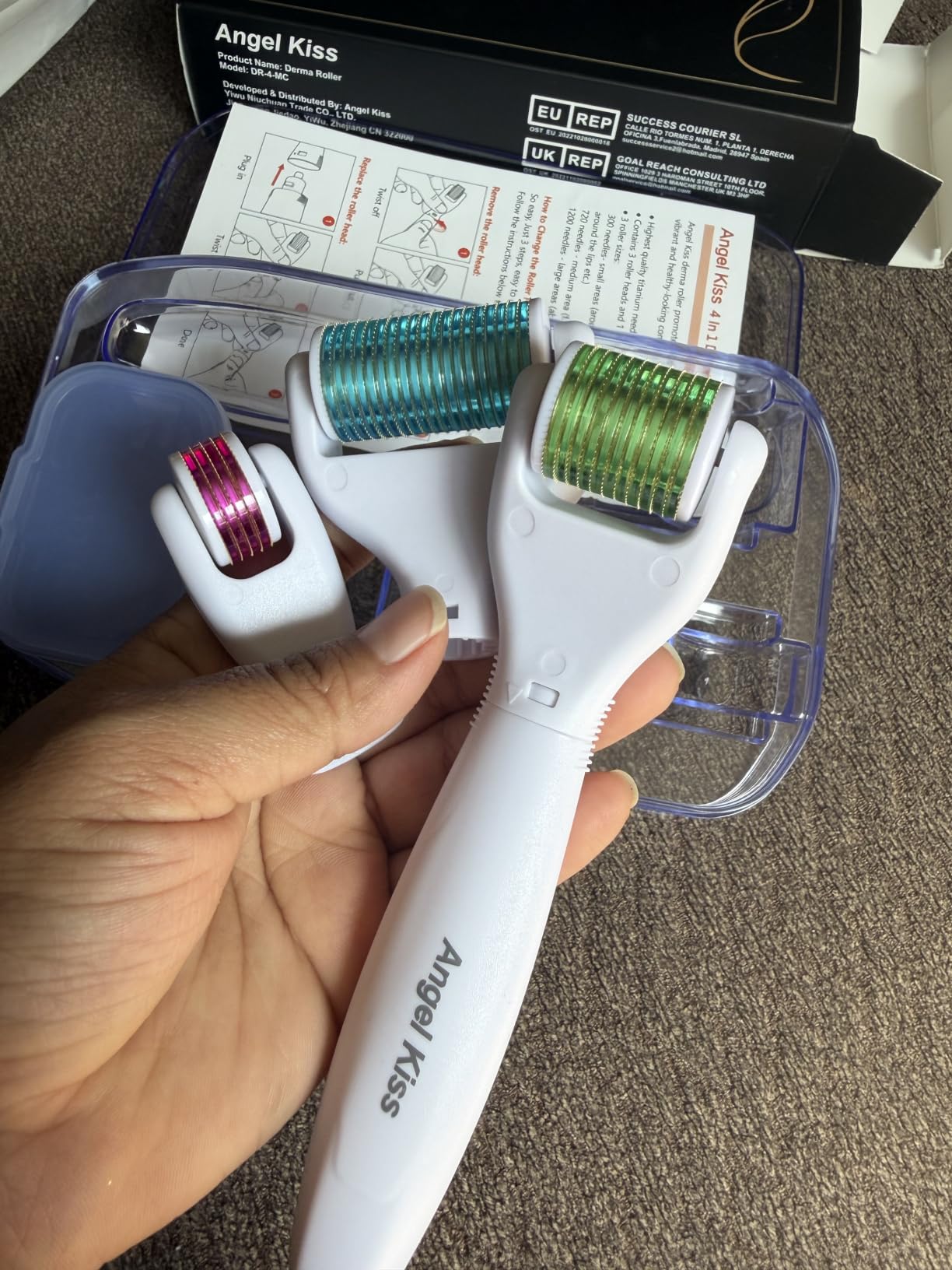 Derma Roller for Face and Body - Angel Kiss 4 in 1 Titanium Microneedling Roller Kit Micro Needle Microneedle Roller, 300 and 720 Needles 0.25mm, 1200 Needle 0.3mm, Microdermabrasion Roller Men Women customer photo 2