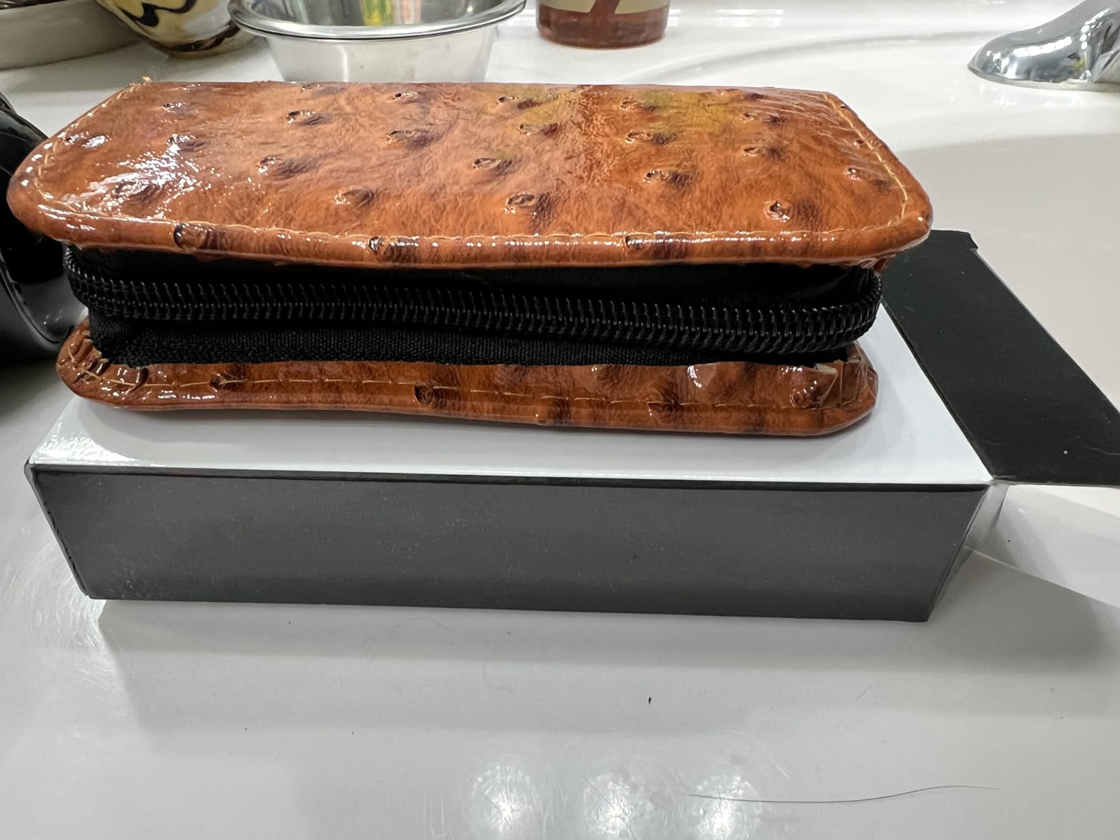 3 Swords Germany - brand quality 8 piece manicure pedicure grooming kit set synthetic leather case ostrich cognac - Made in Germany customer photo 2