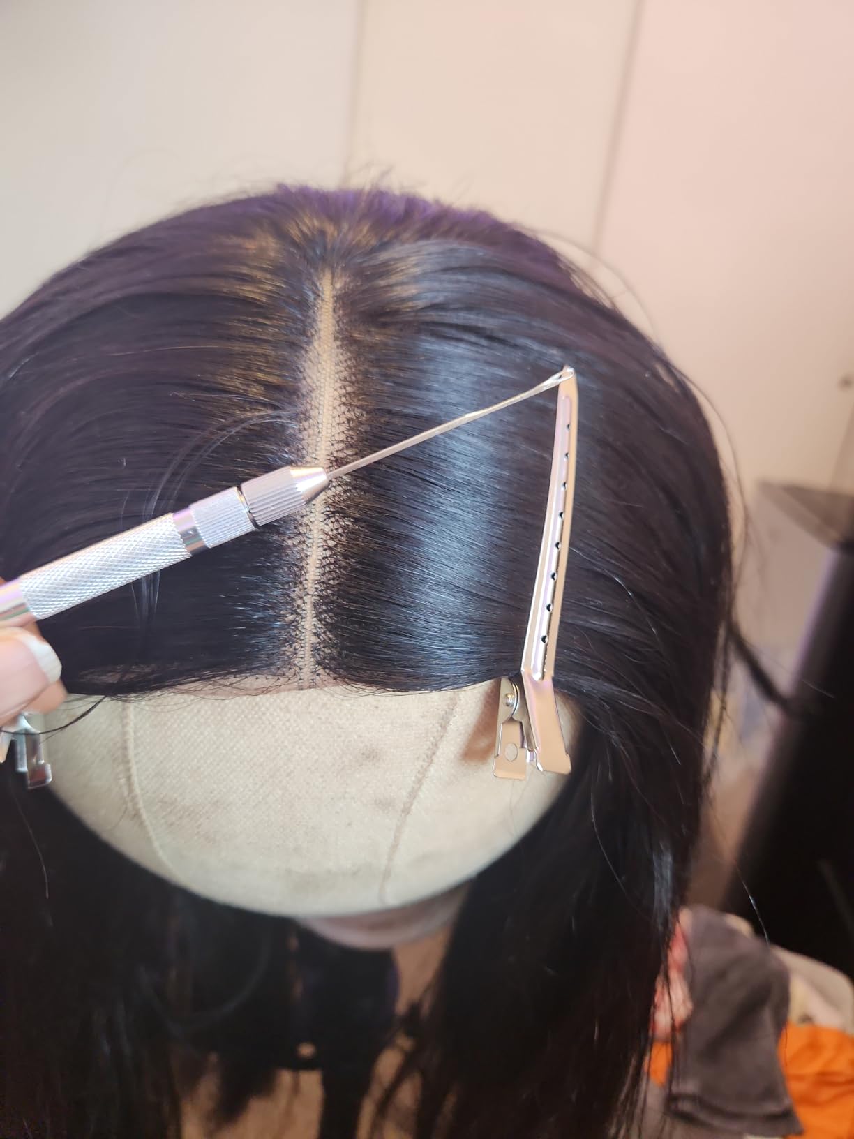 Hair Extension Tools 3 Different Size Knitting Hook Needles+ 1 Holder +1 Pulling Needle Loop Threader Aluminum Ventilating Holder and Needles Kit (Silver) customer photo 1