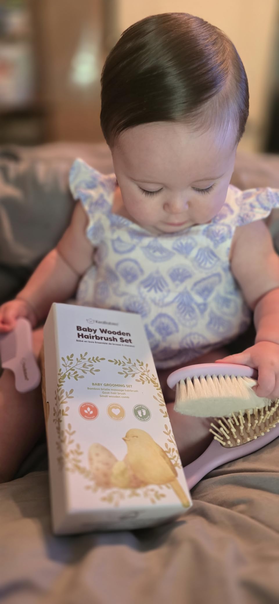 Wooden Baby Hair Brush Set for Newborns, Toddler Comb (Walnut, Regular) | Soft Goat Bristle, Baby Brush and Comb Set, Infant Grooming Kit, Cradle Cap Care, Durable & Gentle, Boy, Girl Bath Essential customer photo 1