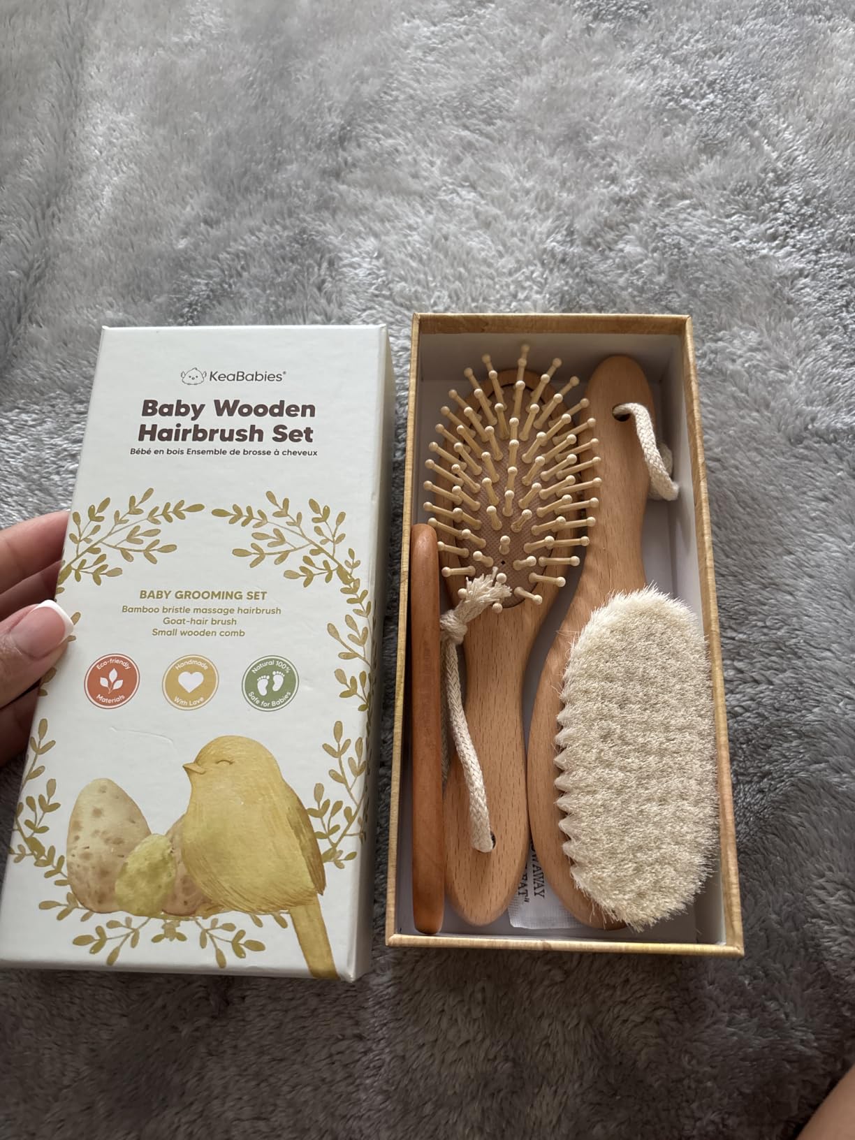 Wooden Baby Hair Brush Set for Newborns, Toddler Comb (Walnut, Regular) | Soft Goat Bristle, Baby Brush and Comb Set, Infant Grooming Kit, Cradle Cap Care, Durable & Gentle, Boy, Girl Bath Essential customer photo 2
