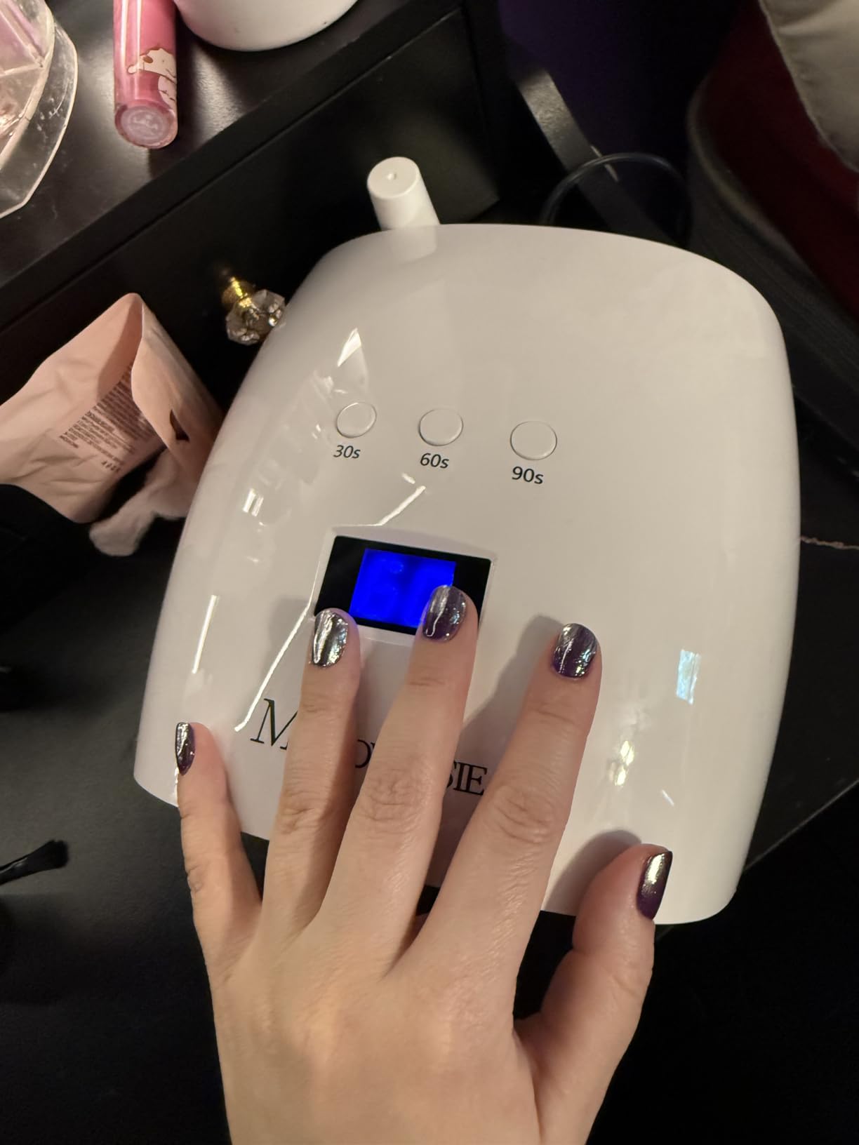 MelodySusie Detachable Base UV/LED Nail Lamp P-Plus30I for Hard Gel | 54W, 3 Timer Settings, Smart Sensor, LCD Display, 30 UV/LED Beads, Rhinestone Glue, Solid Nail Glue Gel, Liner Gel, White customer photo 1