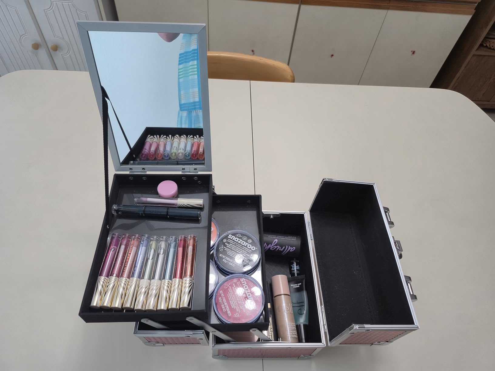 Joligrace Makeup Case Organizer Makeup Box Cosmetic Train Case with Mirror | Cosmetic Box Portable Makeup Box Organizer 2 Trays Makeup Storage with Locking for Makeup Artist Nail Tech Kits Mermaid Pink customer photo 2
