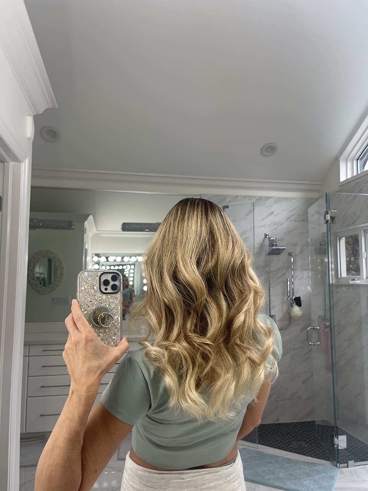 GOO GOO Wire Hair Extensions Human Hair, 16/22 Light Blondewith mix Golden Blonde Highlighted 14inch 75g, Invisible Wire Hair Extensions with Transparent, Seamless Fish Line Hairpiece customer photo 2