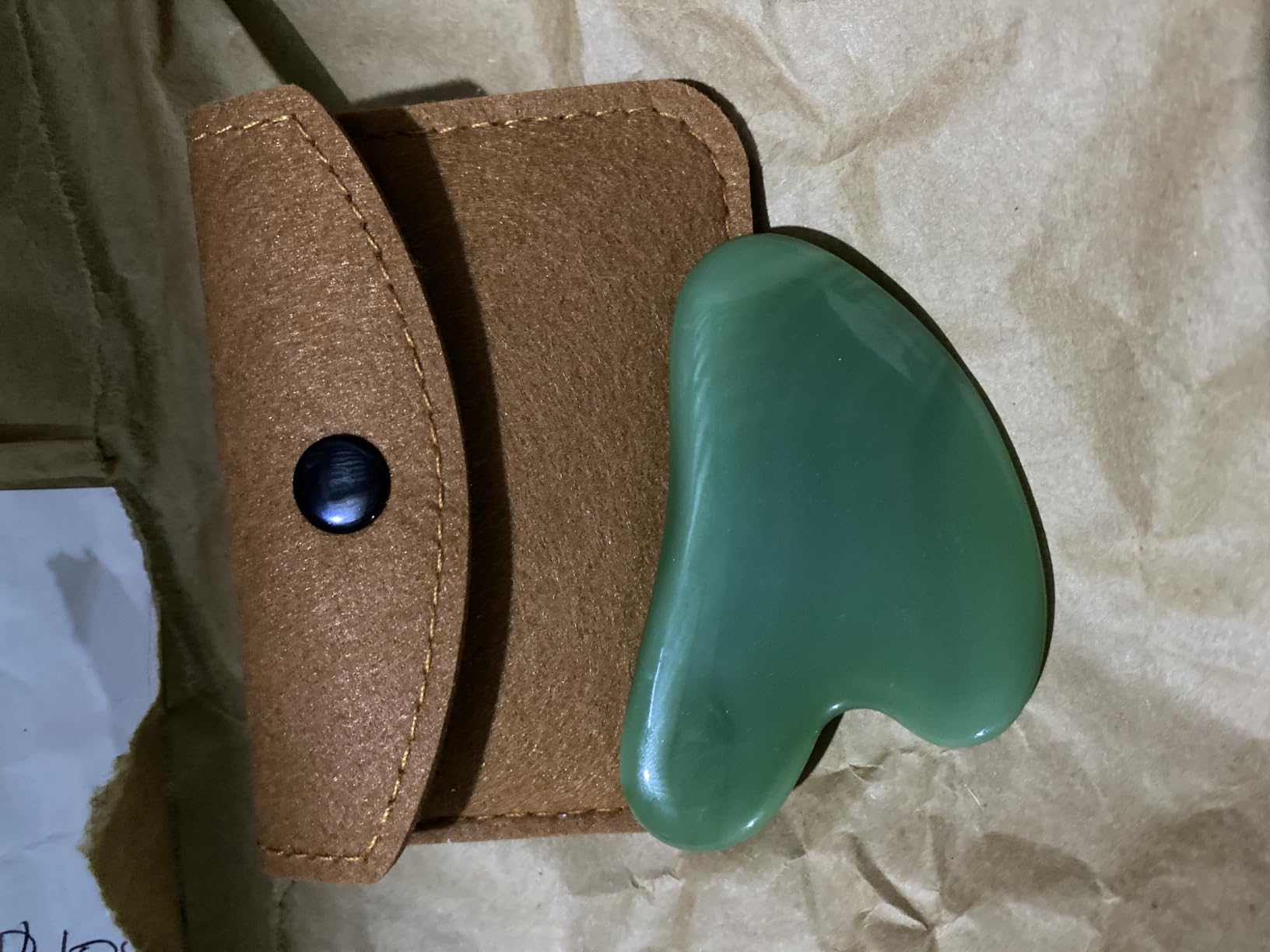 Rena Chris Gua Sha Facial Tools: Jade Stone Guasha Tool for Face Acupuncture Therapy, Facial Massager for Jawline Sculpting and Puffiness Reducing (Green) customer photo 2