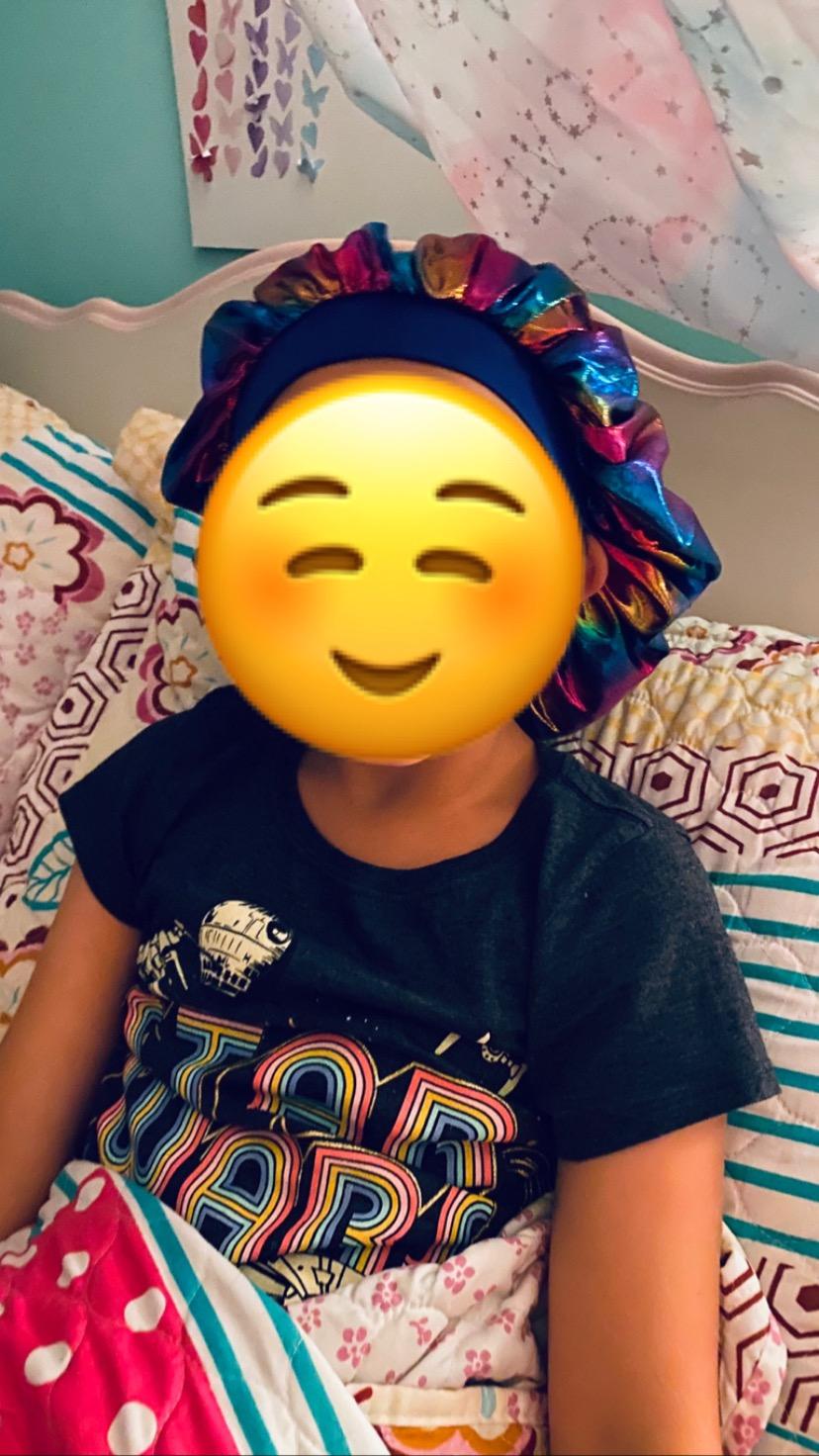 Kids Bonnets for Girls Curly Hair Bonnet for Kids Satin Sleep Caps for Girls Hair Cover for Sleeping Silk Night Cap customer photo 1