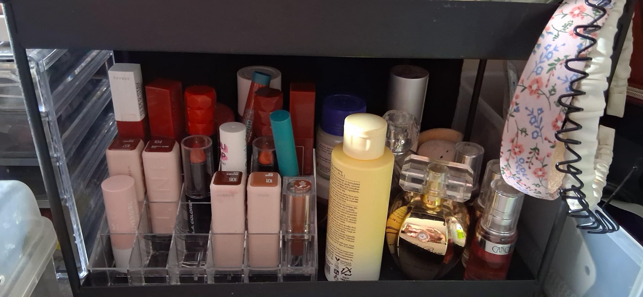 MOSIKER Lipstick Organizer, Clear Plastic Lip Gloss Holder with 24 Slots | Small vanity storage for balm, mascara, perfume samples, essential oil rollerball bottles, and slim beauty tubes customer photo 1