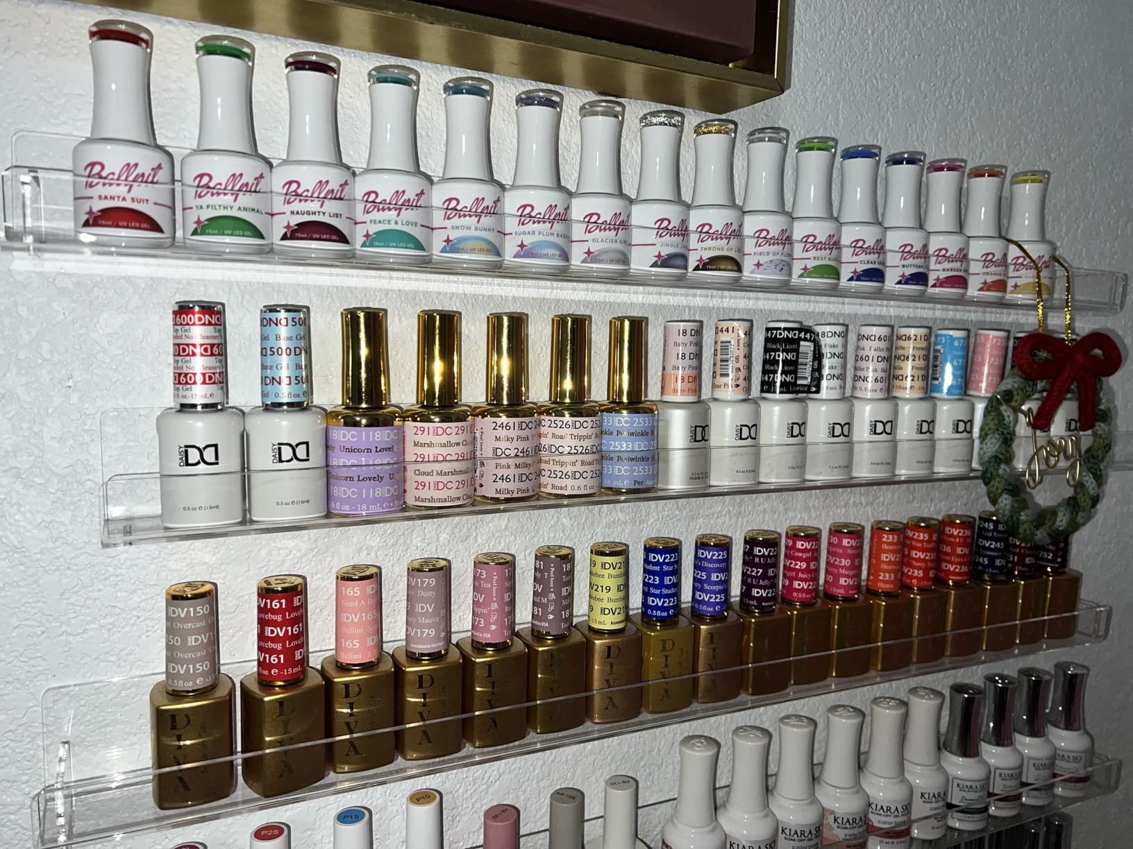 NIUBEE Nail Polish Organizer Wall Mounted, Nail Polish Shelves, 24 Inch 6 Pack - Acrylic Nail Polish Rack with Removable Anti-Slip End Inserts, Holds 150 Bottles customer photo 2