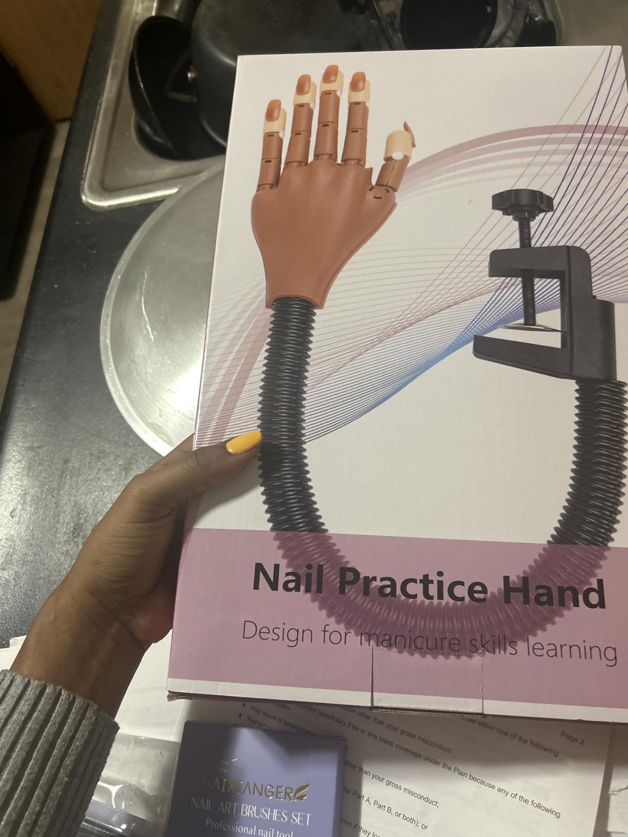 LIONVISON Practice Hand for Acrylic Nails, Flexible Nail Practice Hands Training Kits, Fake Manican Hands for Nails Practice, Movable Nail Maniquin Hand with 300PCS Nail Tips, File, Brush and Clipper customer photo 1