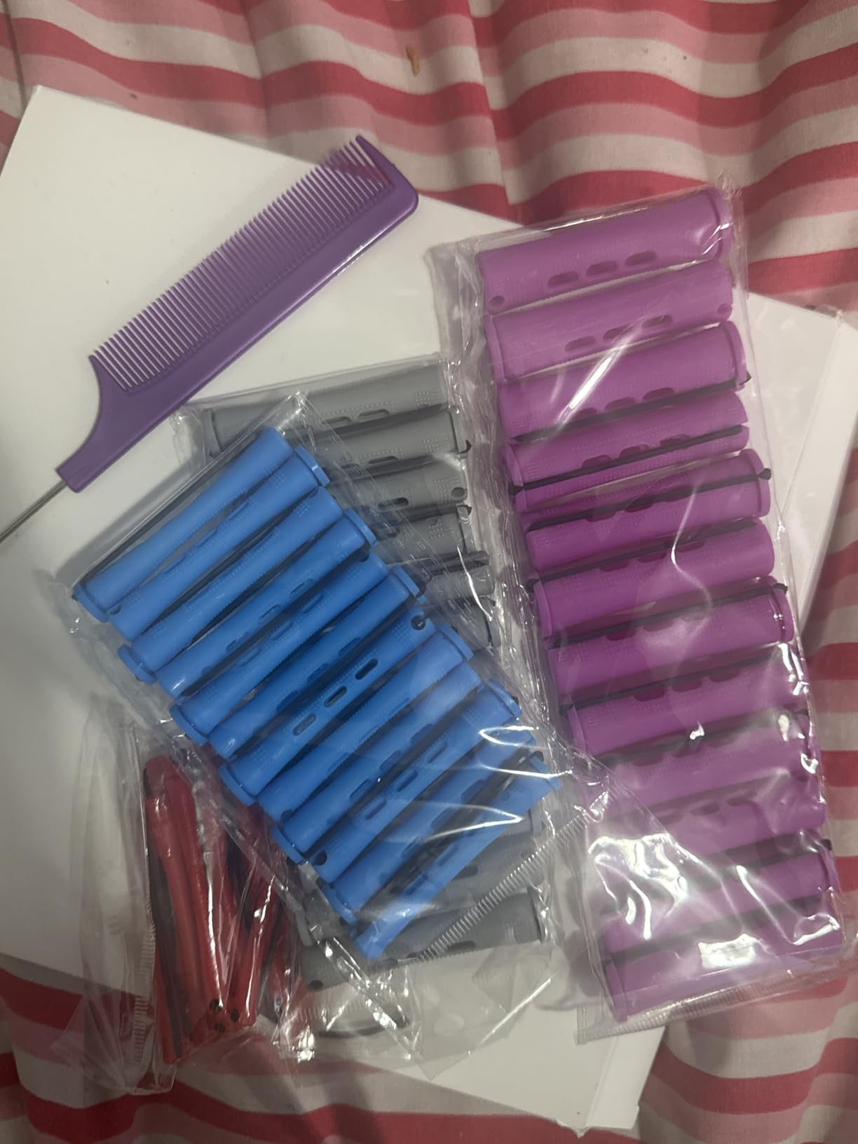 48 Pieces Hair Perm Rods Short Cold Wave Rods Plastic Perming Irons Hair Curling Rollers Curlers with Steel Pintail Comb Rat Tail Comb for Hairdressing Styling Supplies(0.35 Inch,Blue and Dark Blue) customer photo 1