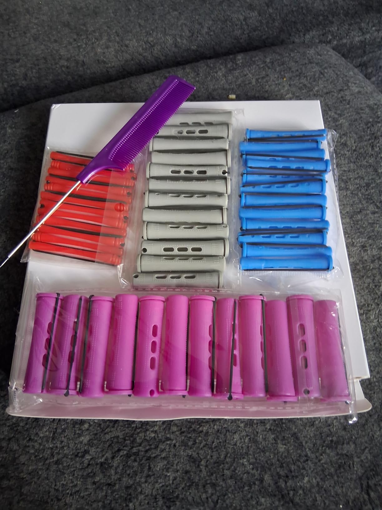 48 Pieces Hair Perm Rods Short Cold Wave Rods Plastic Perming Irons Hair Curling Rollers Curlers with Steel Pintail Comb Rat Tail Comb for Hairdressing Styling Supplies(0.35 Inch,Blue and Dark Blue) customer photo 2