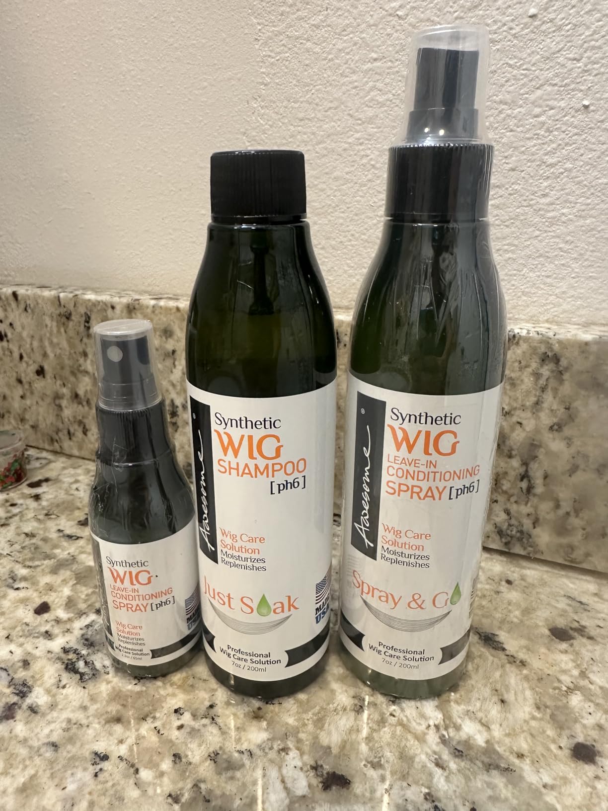 Awesome Synthetic Wig Care Kit, Shampoo & Leave-In Conditioner, 3-Pack - Includes two pH6 soak-and-rinse shampoos and a purse-size conditioning spray to clean, soften and add shine customer photo 1