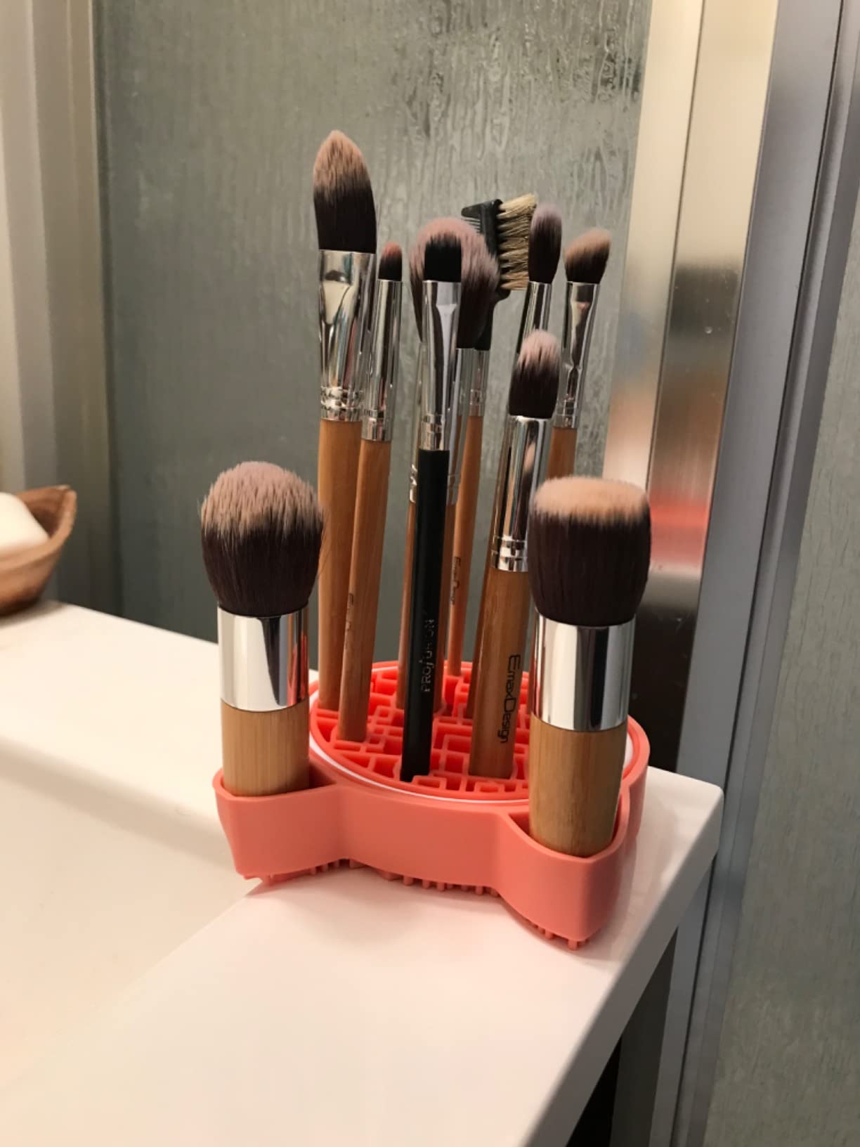 Mygeromon Makeup Brush Cleaner Mat Silicone with Dryer Holder (Orange) | 2 in 1 Portable Cosmetic Tool customer photo 2