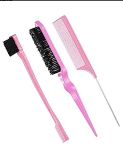 Geiserailie 3 Pcs Slick Back Hair Brush Set Bristle Brush Edge Control Teasing Comb for Women Black Hair customer photo 1