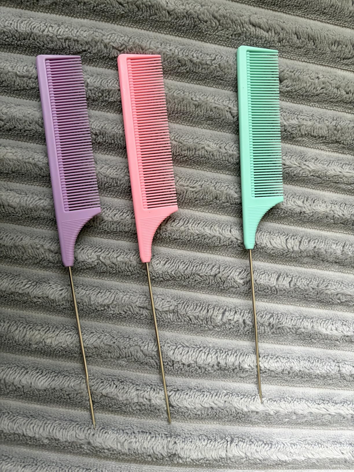 3 PCS Rat Tail Combs with Metal Pick for Braiding, Parting | Parting Rattail Teasing Comb, for Women Girls Curly Hair Detangling customer photo 2