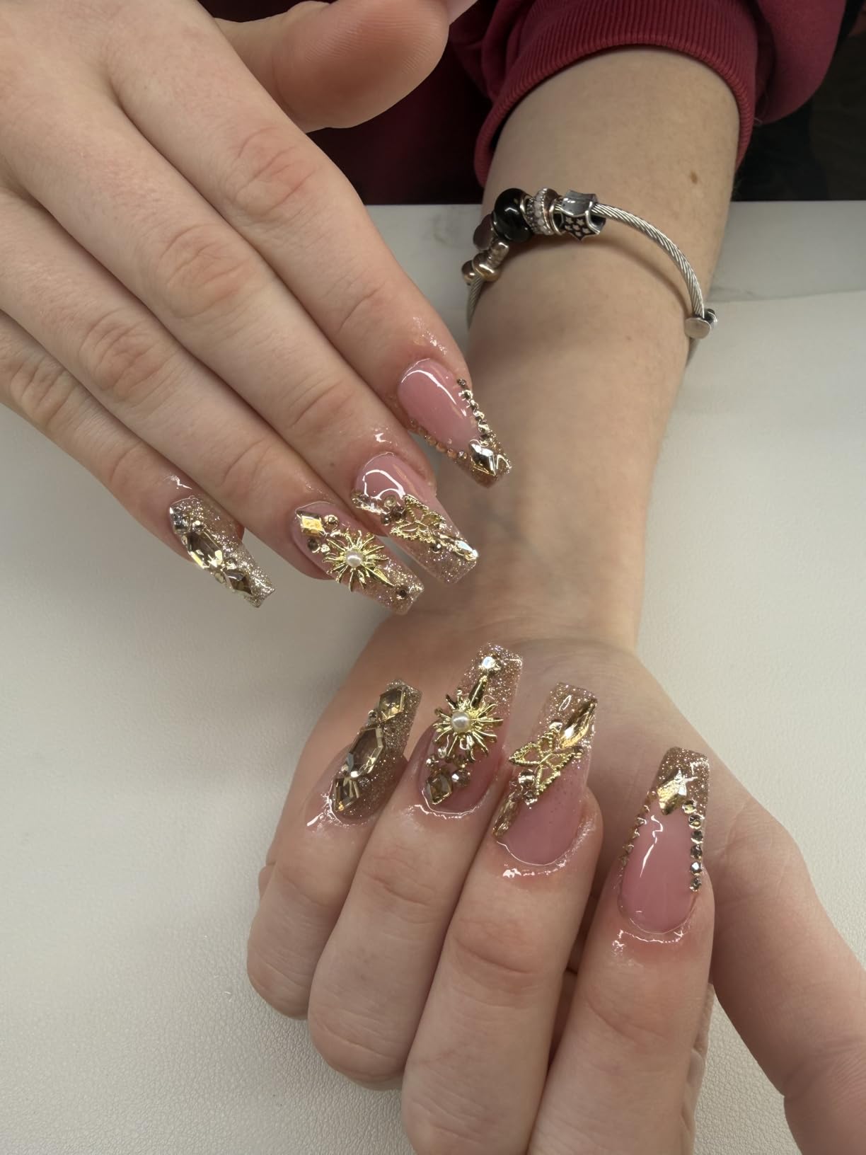 4880Pcs Champagne Rhinestones for Nails, Gold Crystal Nail Rhinestones | Round Beads Flatback Glass Gems Stones, Multi Shapes 3D Nail Crystals for Nail Art DIY Crafts Clothes Shoes Jewelry customer photo 2