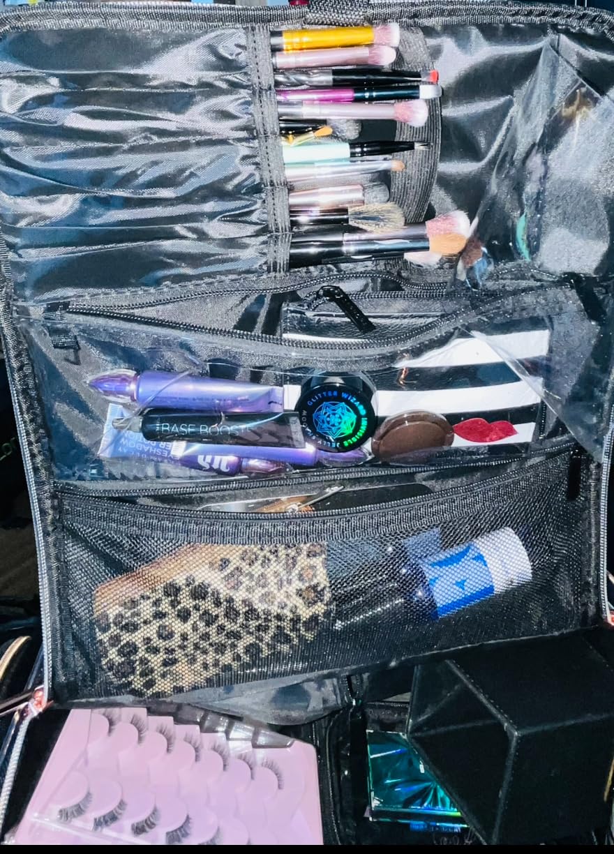 Stagiant Rolling Makeup Train Case, Professional Makeup Case, Travel Cosmetic Organizer Make Up Storage Bag for Makeup Artist, Hairstylist, Barbers, with 5 Toiletry Bags, Black customer photo 1