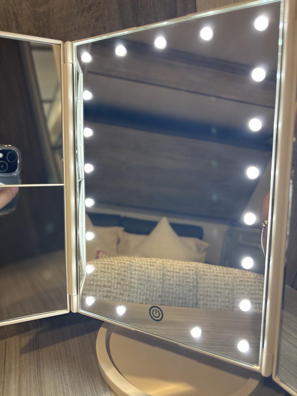 HUONUL Makeup Mirror, Vanity Mirror with Lights, 2X/3X/10X Magnification, Touch Control, Trifold, Dual Power Supply, Birthday Gifts for Women, Wife, Mom, Girls, Dorm Room Essentials customer photo 2