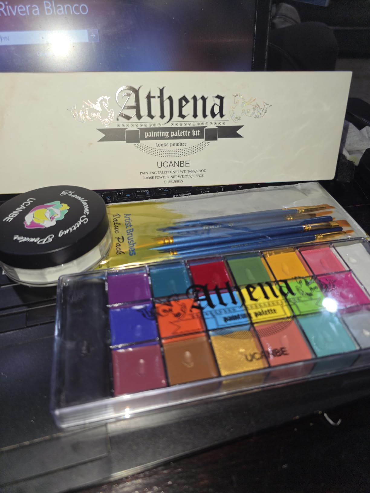 UCANBE Athena Face Body Paint Oil Palette + Translucent Setting Powder + 10PCS Brushes Set, Professional Non Toxic Face Painting Pallet Kit for Halloween SFX Cosplay Clown Makeup for Women Adults customer photo 1