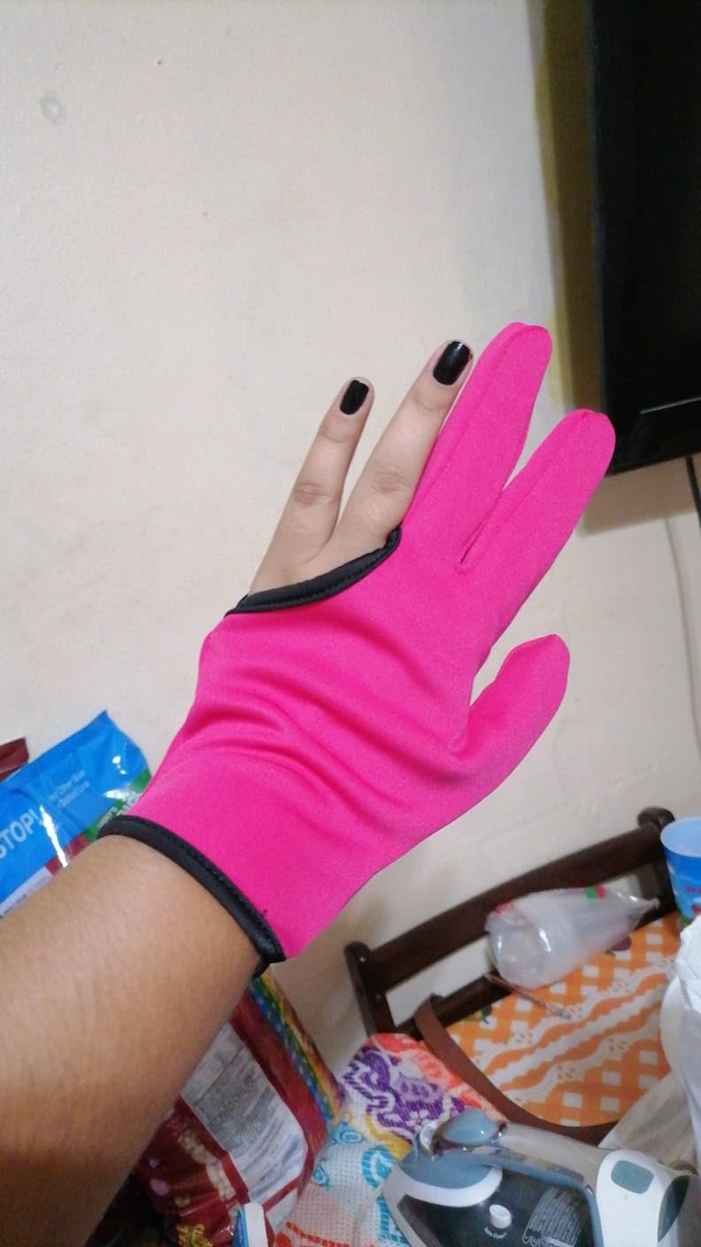 Geyoga 2 Pcs Heat Resistant Glove for Hair Styling 3 Finger Barber Gloves for Flat Iron Curling Wand Hair Dye(Black, Rose Red) customer photo 1