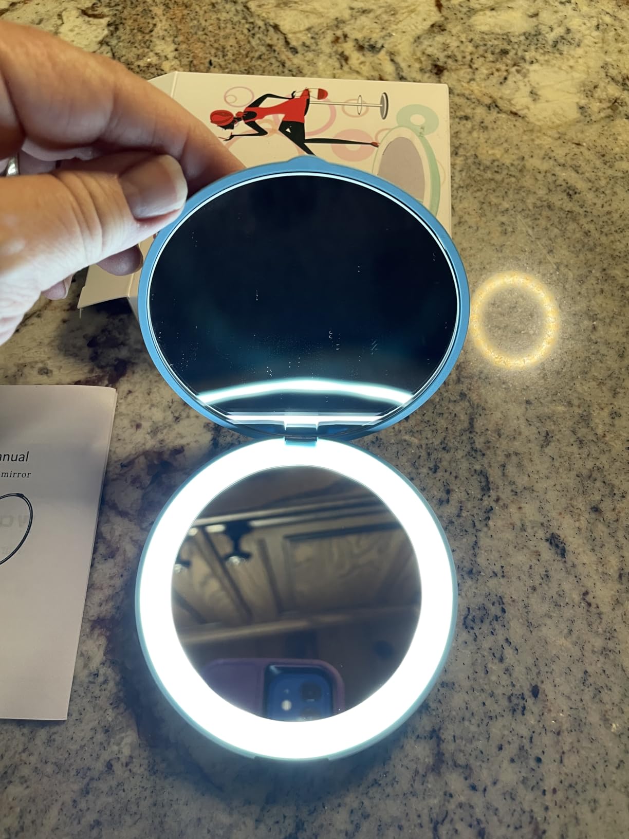 LED Compact Mirror with 10X Magnification | 3.5-Inch 2-Sided Portable Travel Makeup Mirror for Purse and Handbag, Lighted Pocket Mirror, Black customer photo 2