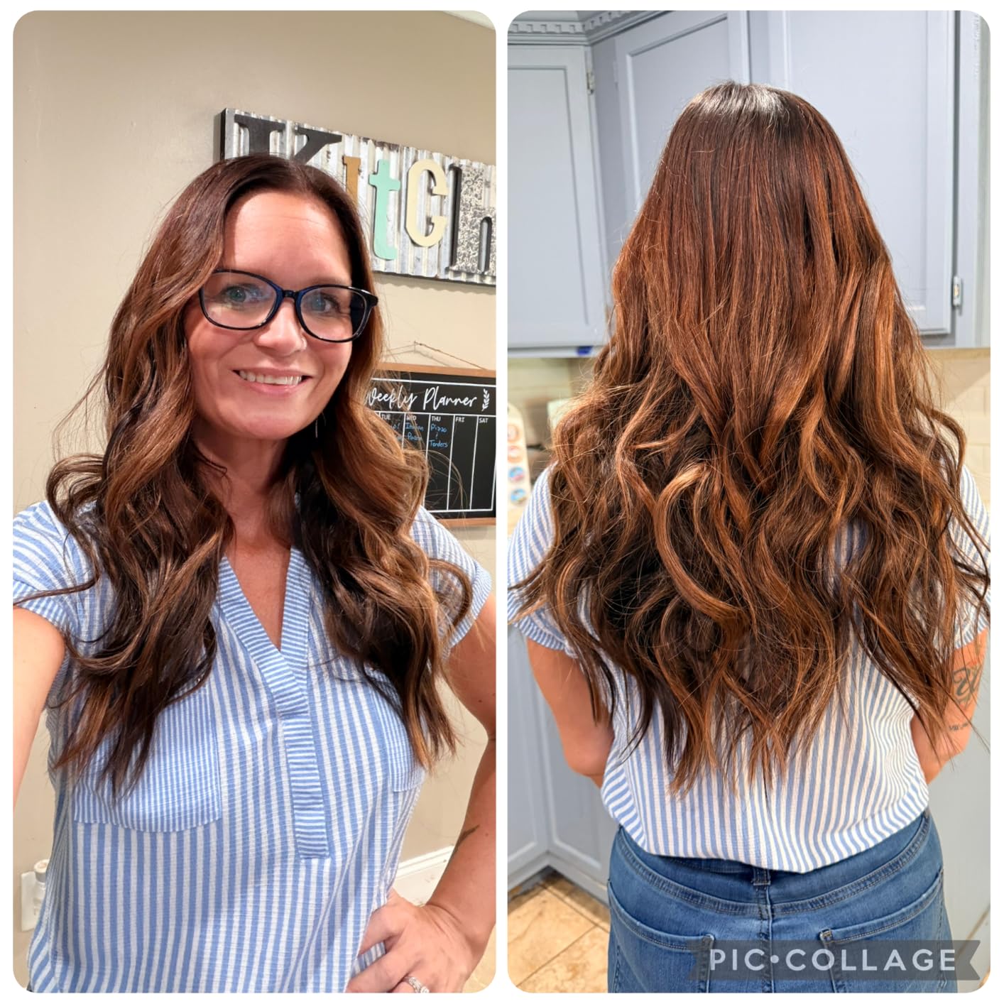 KooKaStyle Invisible Wire Hair Extensions with Transparent Wire Adjustable Size 4 Secure Clips Long Wavy Secret Synthetic Hairpiece 20 Inch 120g Rich Dark Brown with Warm Tones for Women customer photo 2
