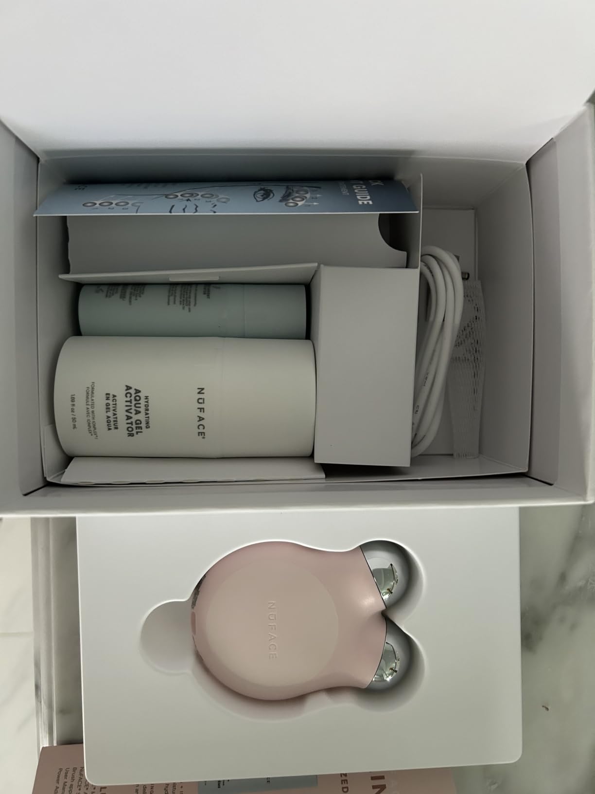 NUFACE MINI+ Facial Sculpting Tool - Microcurrent Face Massager Device for Skin Tightening, Contouring, Depuffing & Toning Cheeks, Neck & Jawline + Lymphatic Drainage & Activator Gel, Sandy Rose customer photo 1