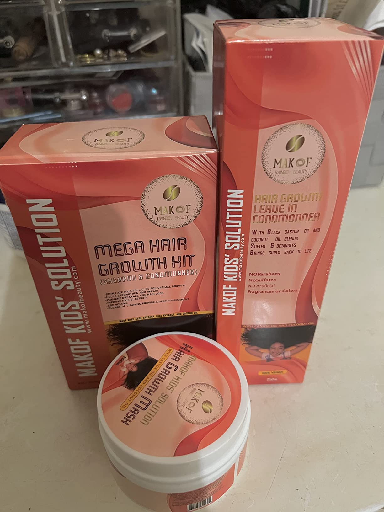 MAKOF Kid's Hair Growth Set. Shampoo & Conditioner with black castor oil, Wheat Protein, Argan, Jojoba, Aloe Vera, Mask Treatment and Leave-in, Sulfate Paraben Free, No harsh chemicals. customer photo 2