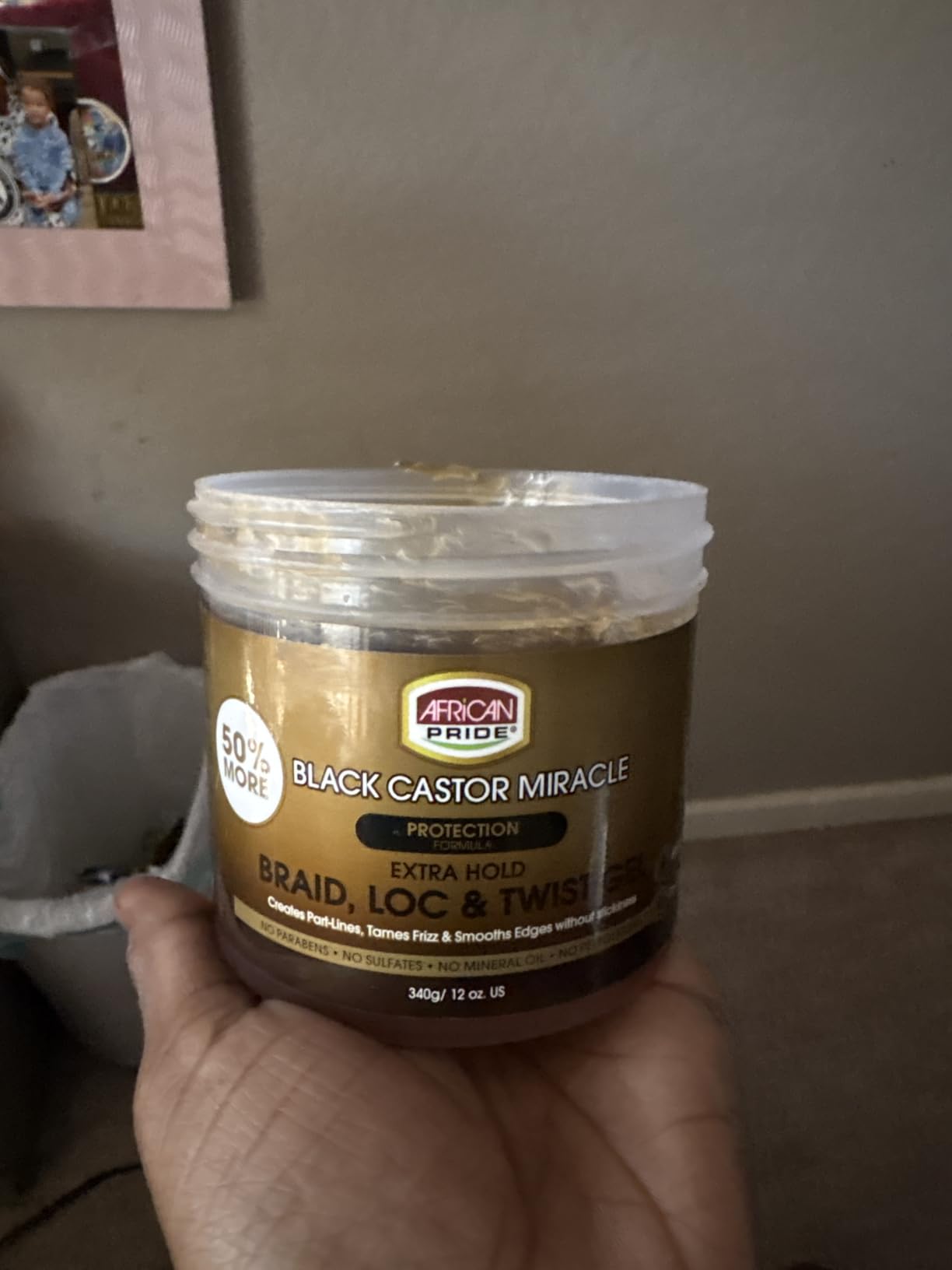 African Pride Black Castor Miracle Extra Hold Braid, Loc, Twist Gel - Extreme Hold Braiding Hair Gel, Edge Control & Tames Frizz, No Flake | Natural Ingredients, Black Castor & Coconut Oil | 12oz customer photo 2