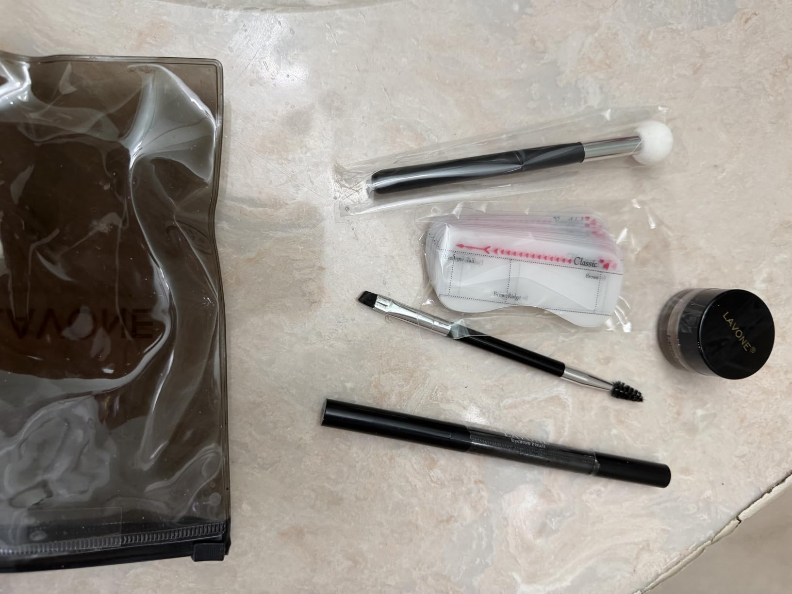 LAVONE Eyebrow Stamp Kit, Waterproof Brow Pencil, Pomade, Stencils-Soft Brown | 20 Reusable eyebrow stencils for shaping, long-lasting, smudge-proof, waterproof, brow brush & sponge applicator customer photo 2
