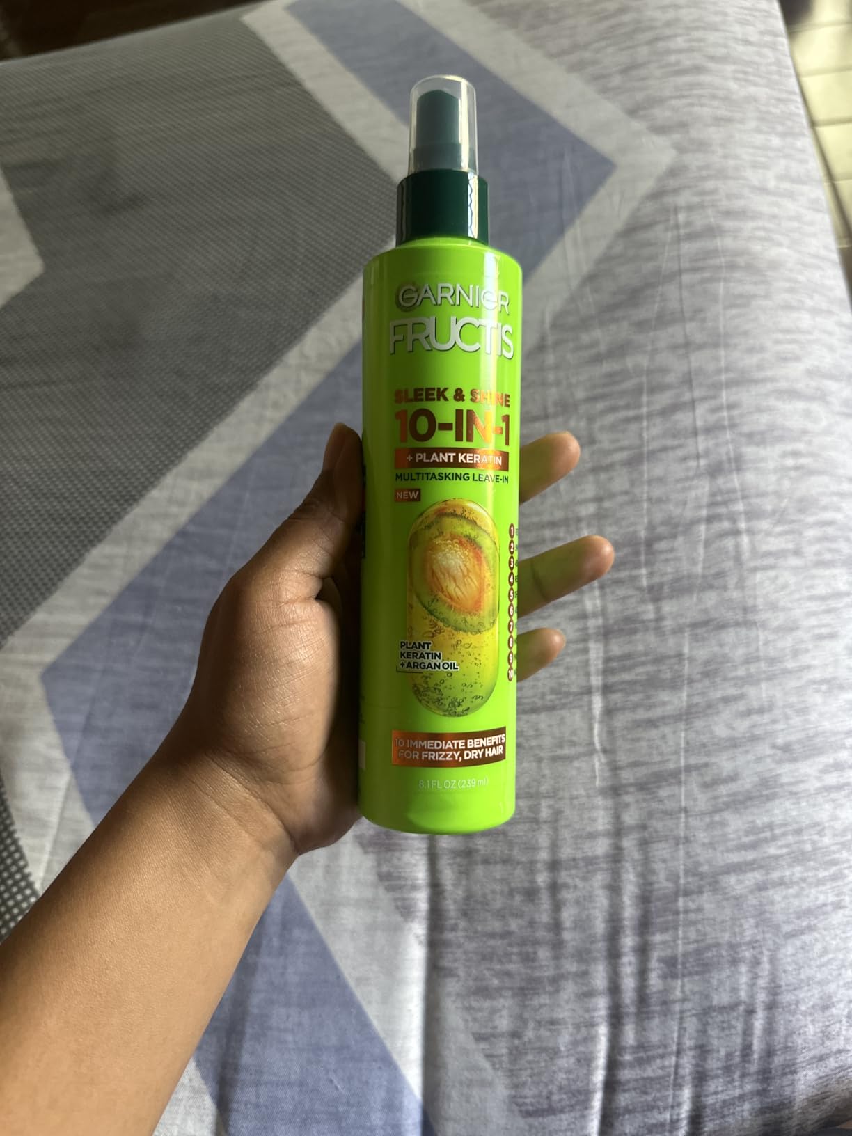 Garnier Fructis Sleek & Shine 10-in-1 Leave In Conditioner Spray for Dry, Frizzy Hair, Heat Protectant Up to 450F with Argan Oil & Plant Keratin, Provides Flyaway and Frizz Control, 8.1 Fl Oz customer photo 2